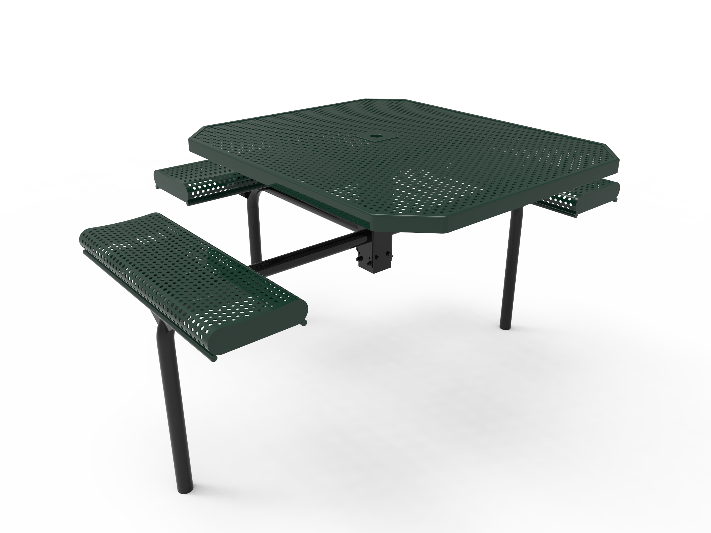 MyTCoat 46” Octagon Nexus Pedestal Table w/ Rolled Seats, Punched Steel, Inground Mount SKU TOR46