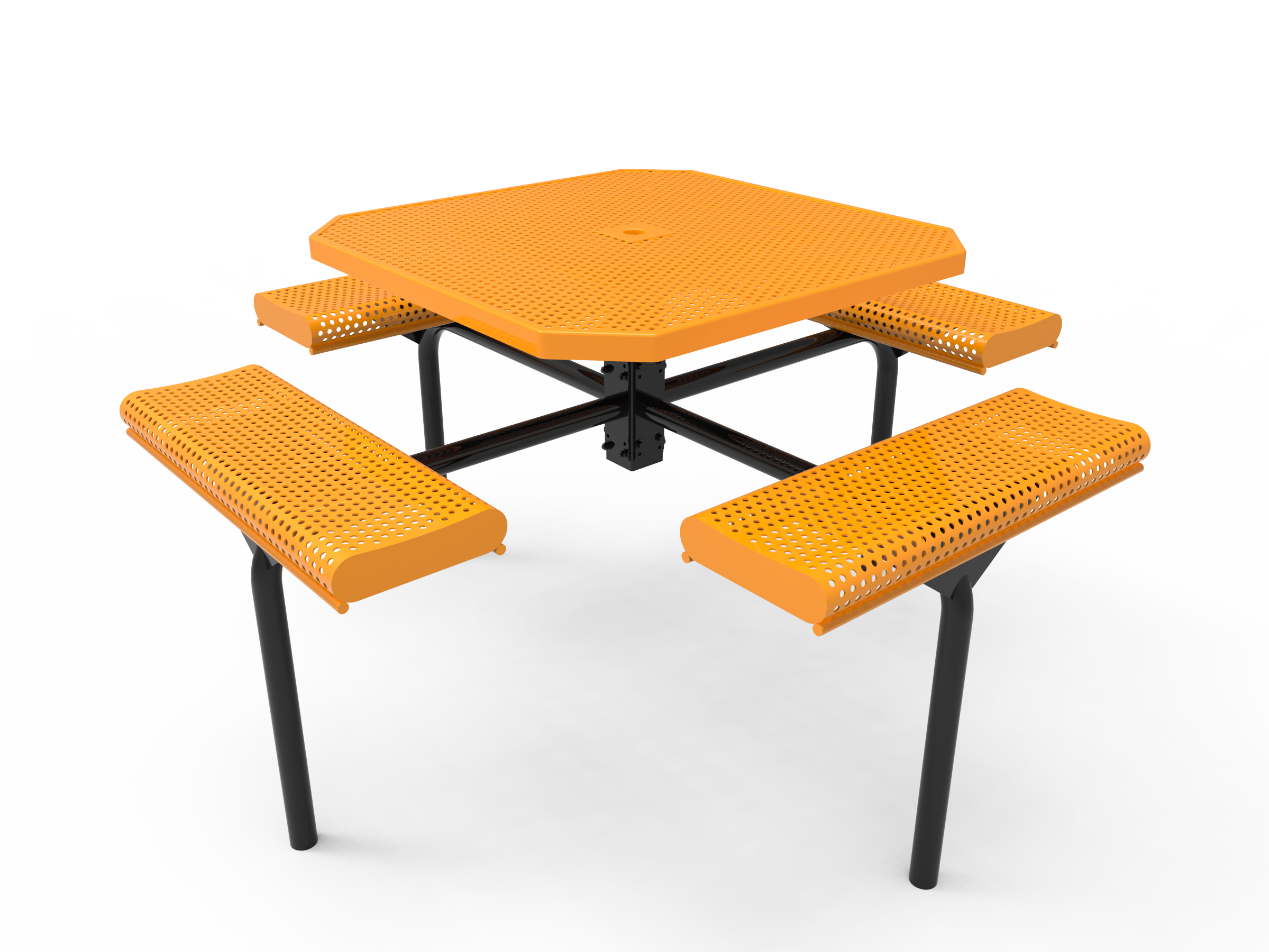 MyTCoat 46” Octagon Nexus Pedestal Table w/ Rolled Seats, Punched Steel, Inground Mount SKU TOR46