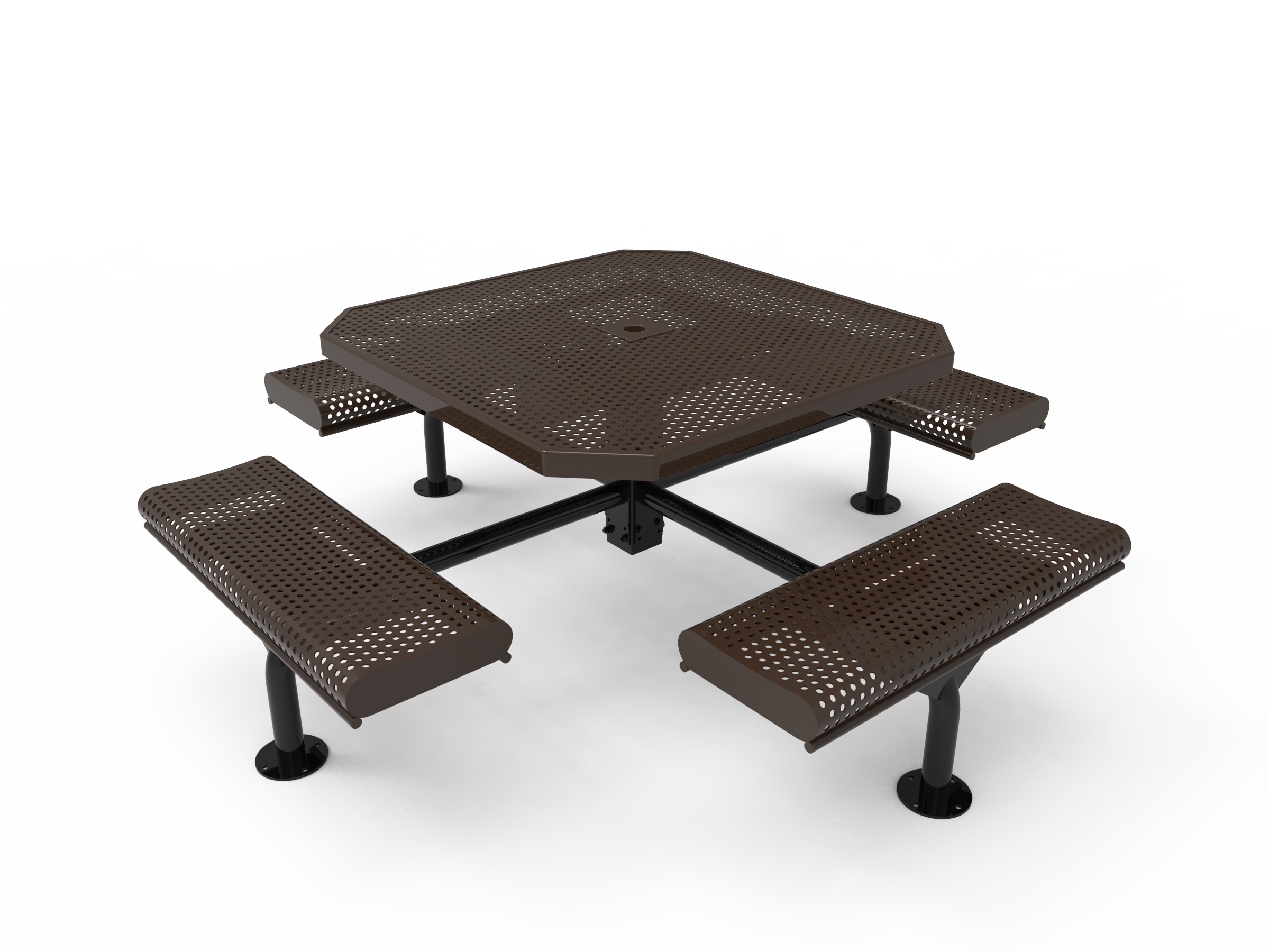 MyTCoat 46” Octagon Nexus Pedestal Table w/ Rolled Seats, Punched Steel, Surface Mount SKU TOR46