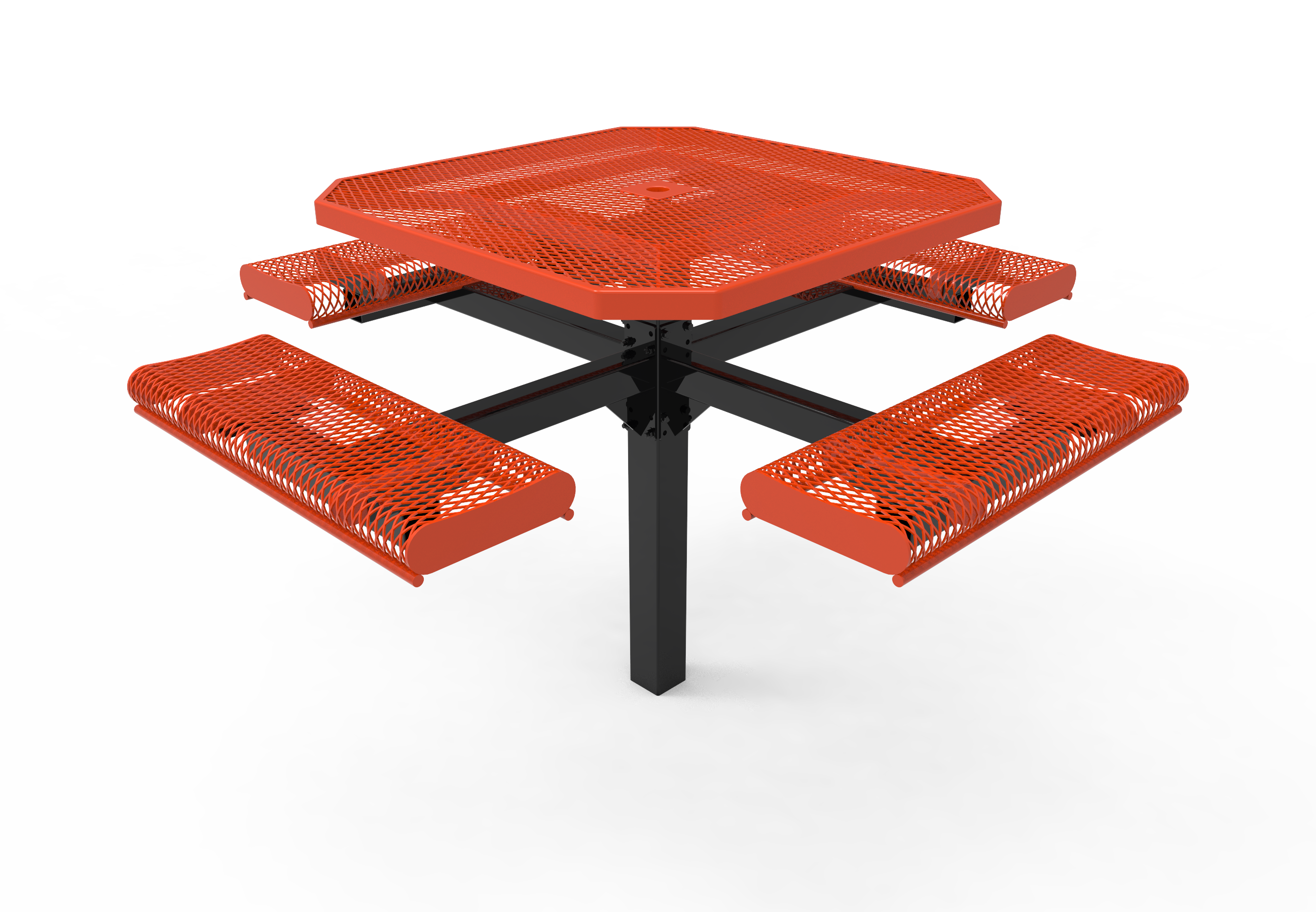 MyTCoat 46" Octagon Pedestal Table w/ Rolled Seats, Expanded Metal, Inground Mount SKU TOR46