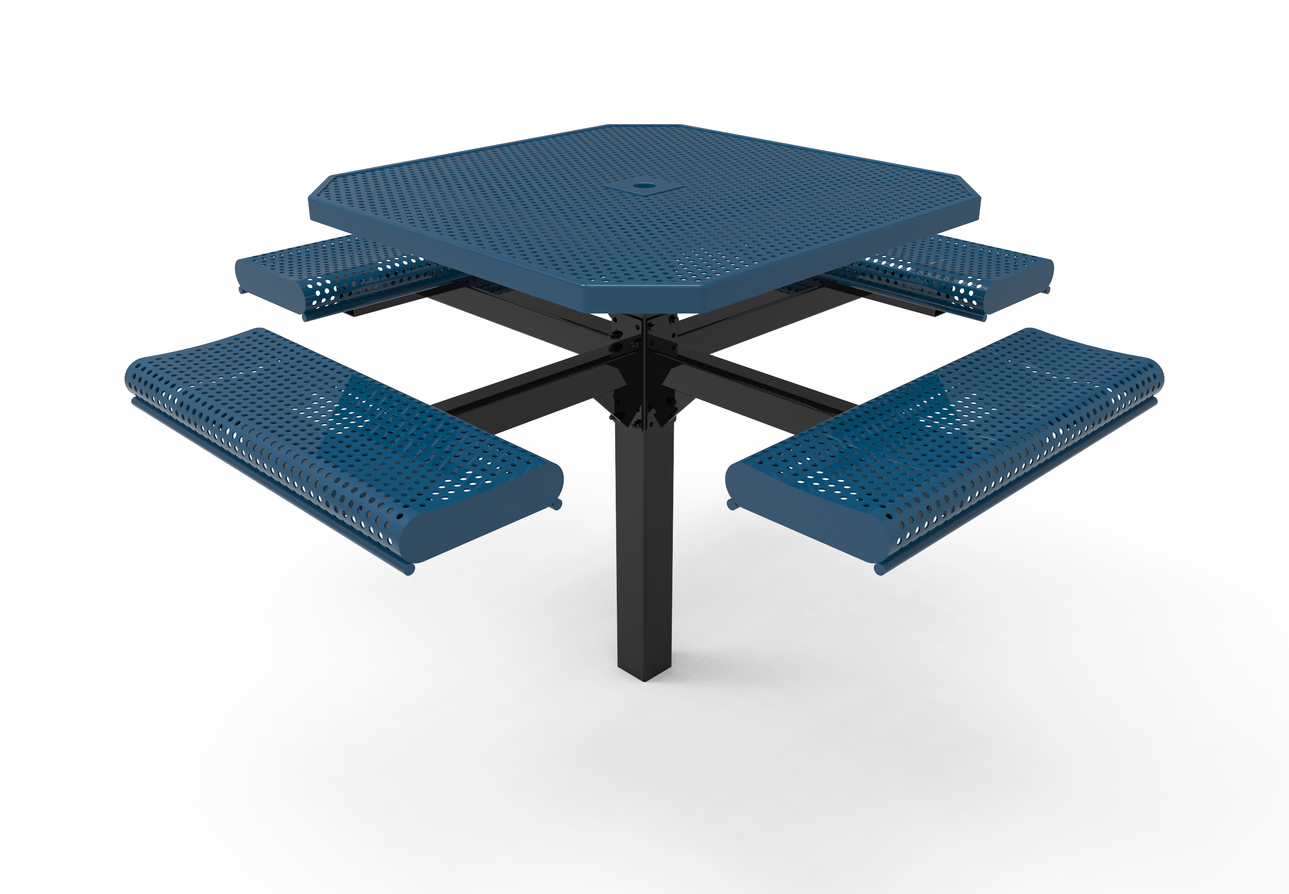 MyTCoat 46" Octagon Pedestal Table w/ Rolled Seats, Punched Steel, Inground Mount SKU TOR46