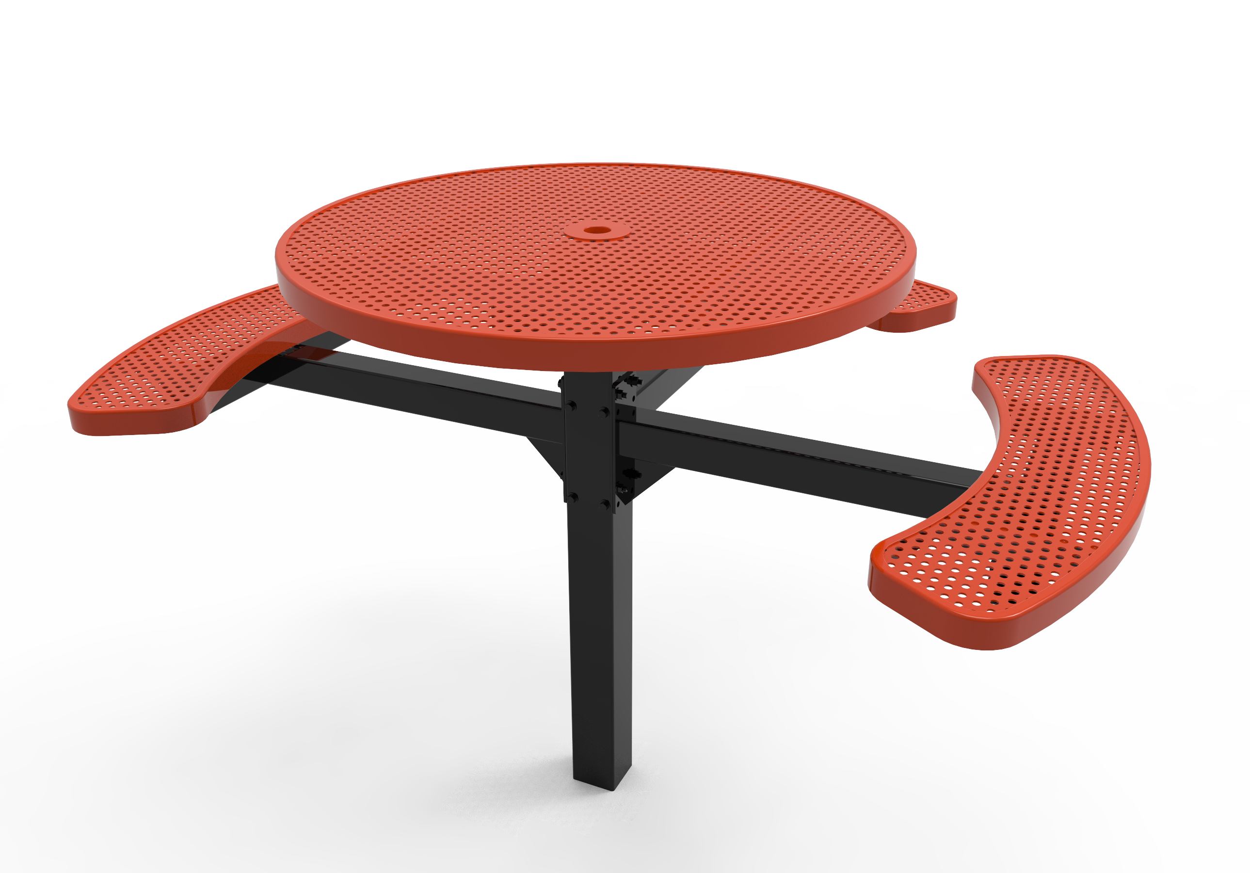 MyTCoat 46" Round Pedestal Table, Punched Steel, Inground Mount SKU TRD46