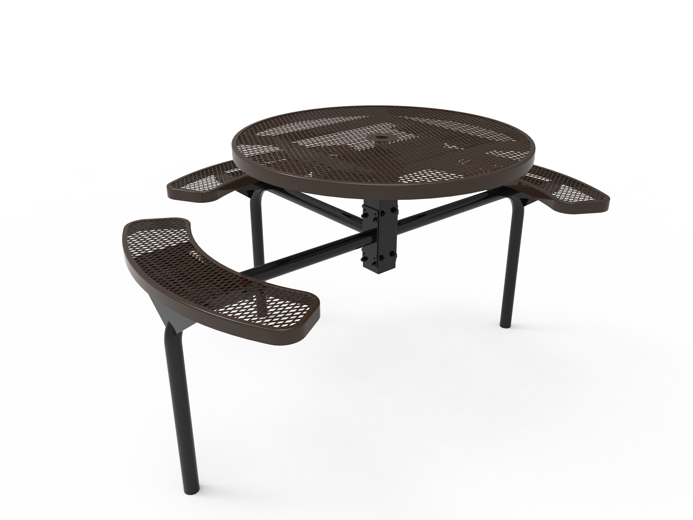 MyTCoat 46” Round Nexus Pedestal Table, Expanded Metal, Inground Mount SKU TRD46
