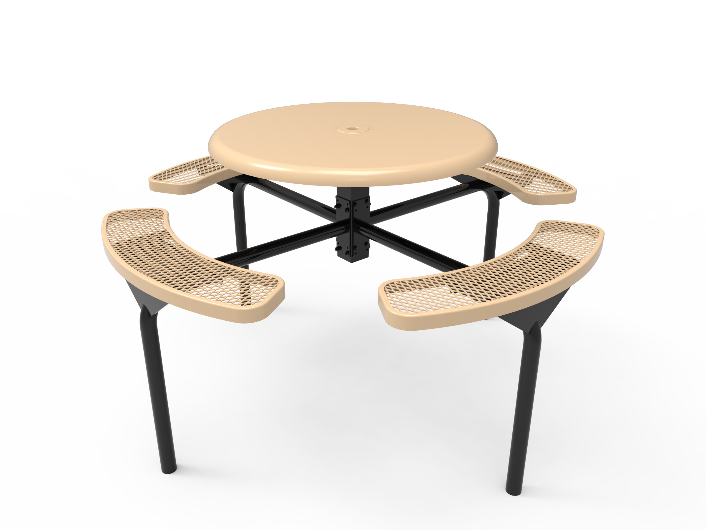 MyTCoat 46” Round Nexus Pedestal Table, Expanded Metal, Inground Mount SKU TRS46