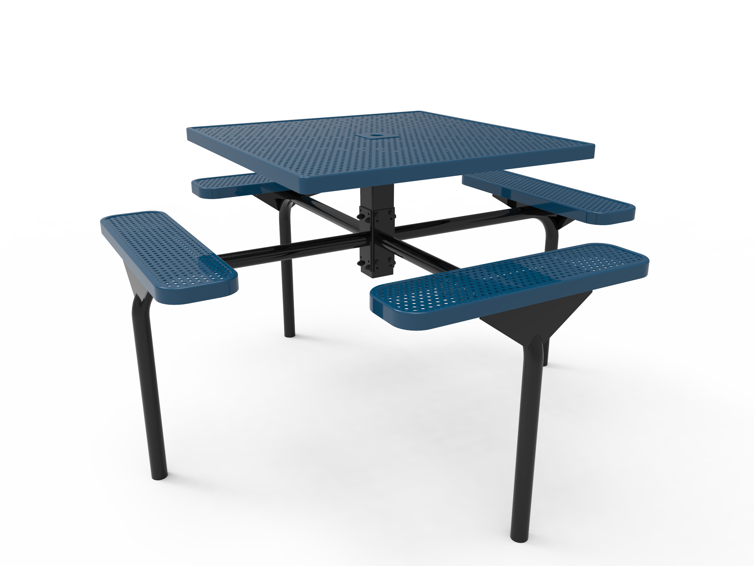MyTCoat 46” Square Nexus Pedestal Table, Punched Steel, Inground Mount SKU TSQ46