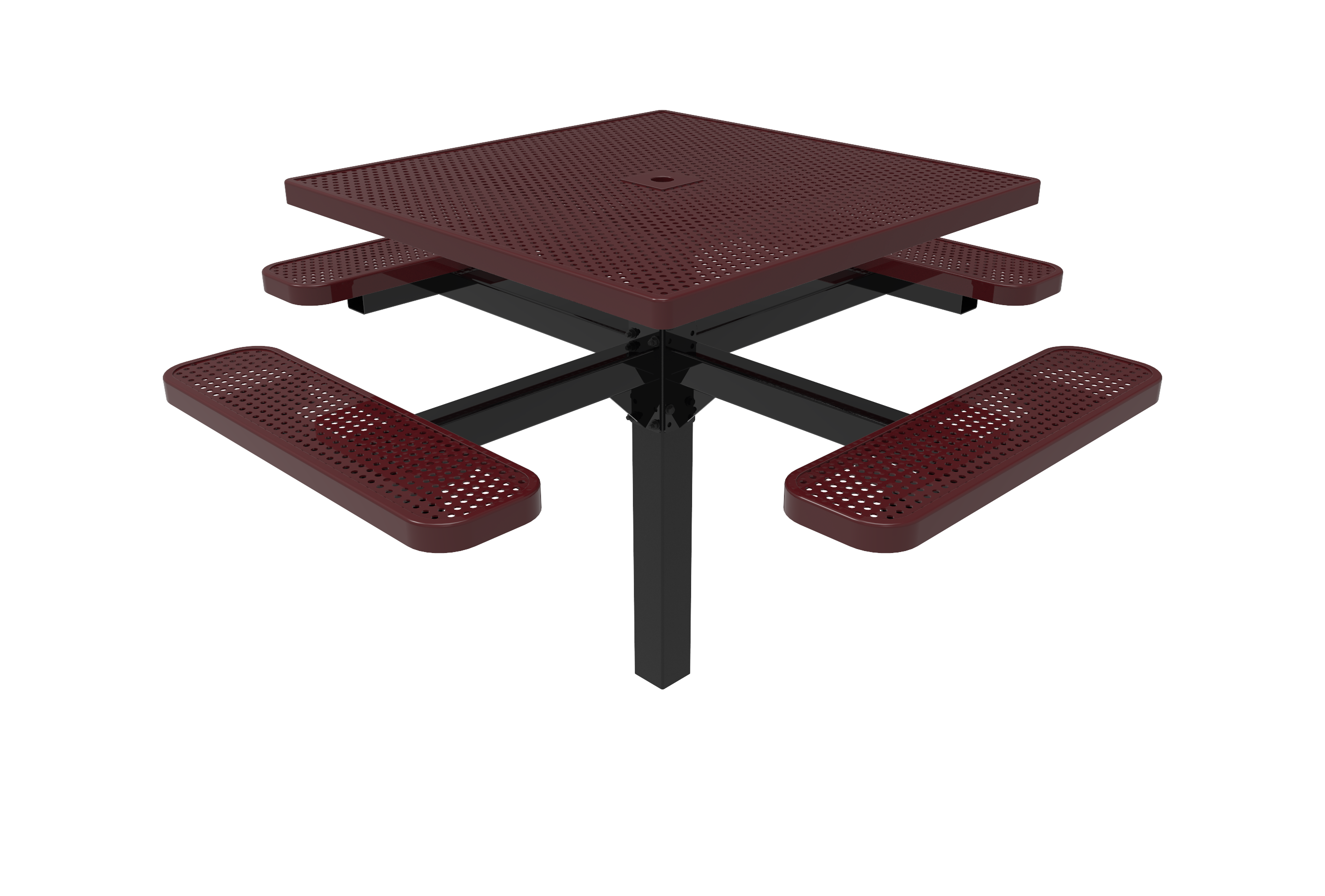 MyTCoat 46" Square Pedestal Table, Punched Steel, Inground Mount SKU TSQ46