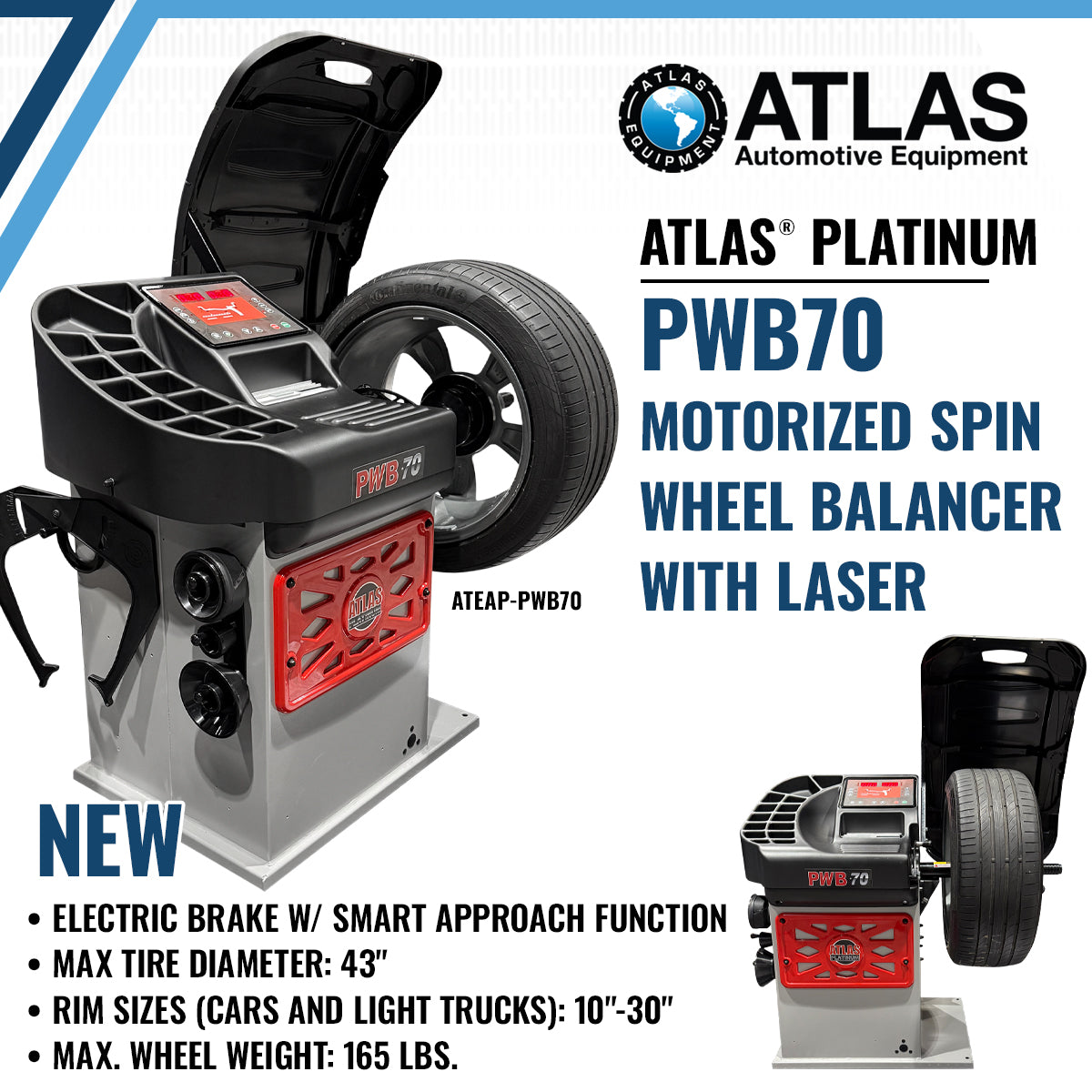 Atlas Platinum Motorized Spin Wheel Balancer w/ Laser SKU ATEAP-PWB70