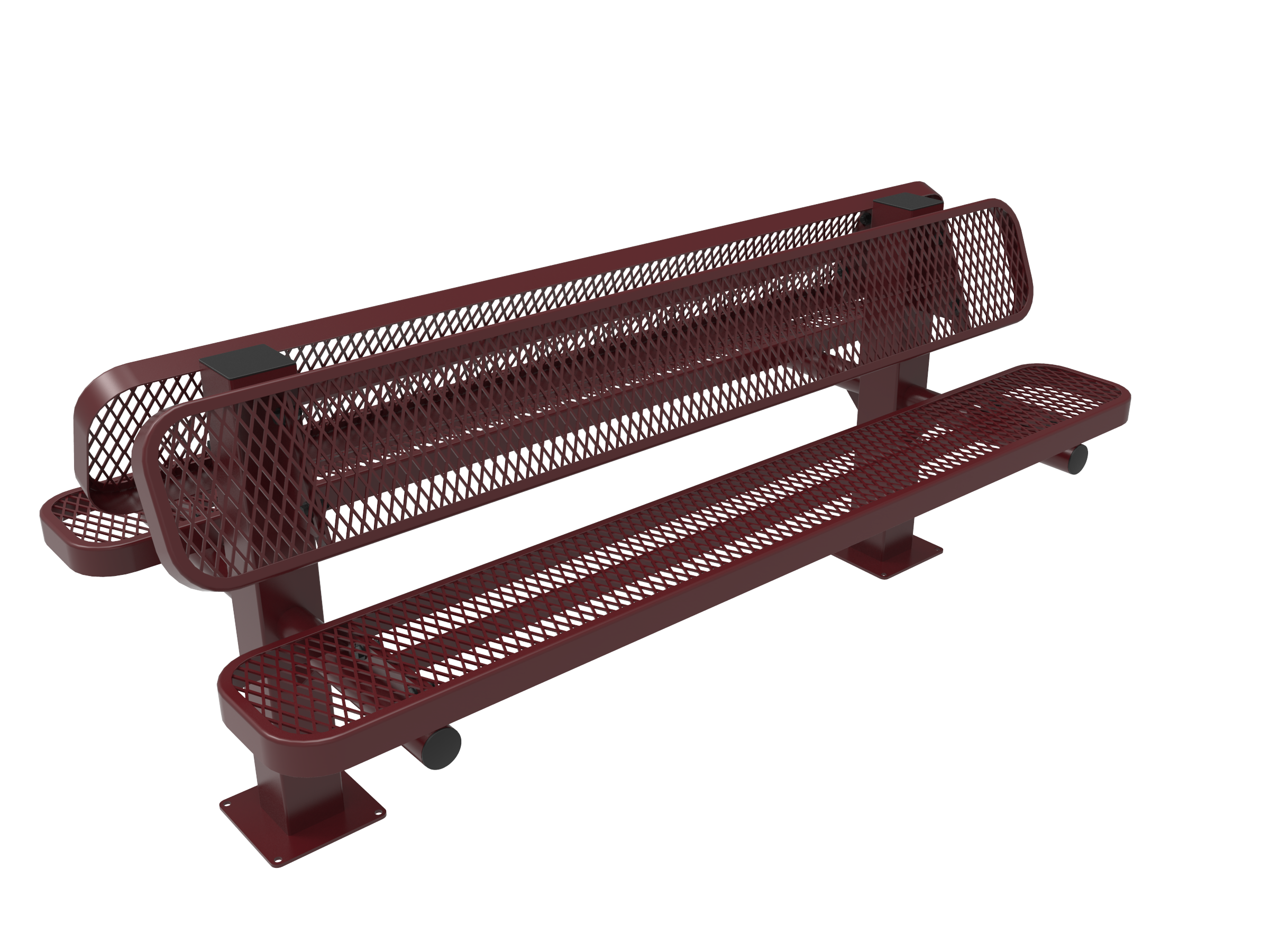 MyTCoat 6' - 8' Double Pedestal Bench w/ Back, Expanded Metal, Surface Mount SKU BRT06