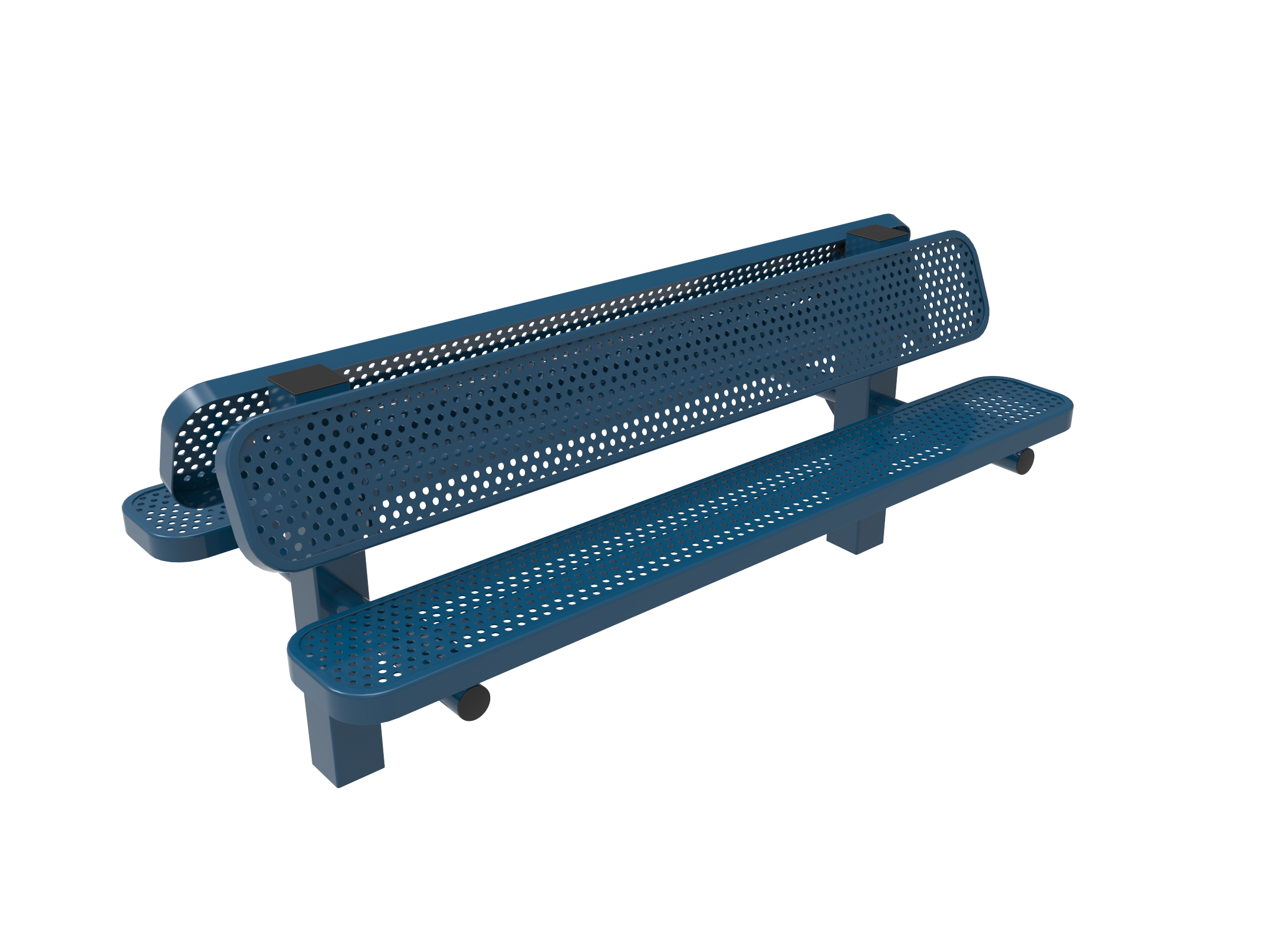 MyTCoat 6’ - 8' Double Pedestal Bench w/ Back, Punched Steel, Inground SKU BRT06