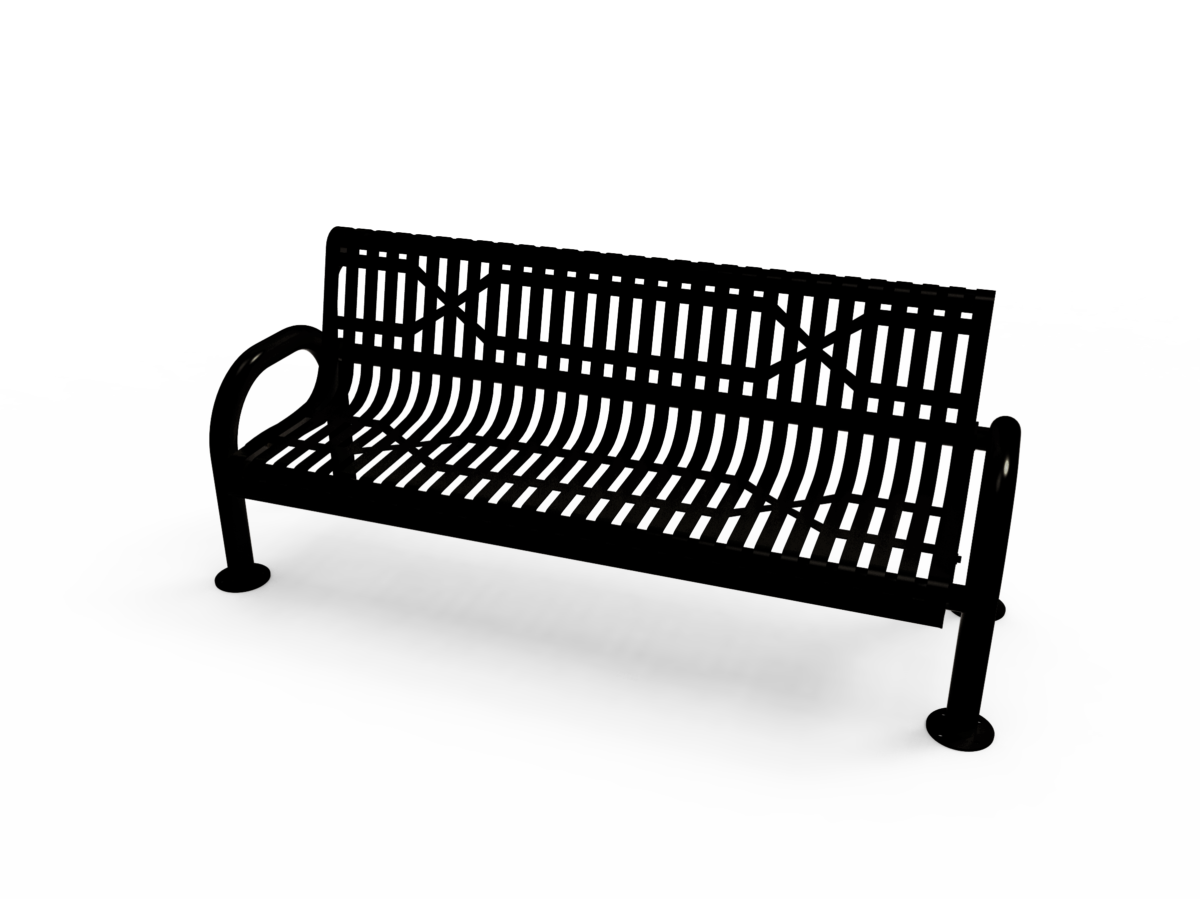 MyTCoat 4’ - 6' MOD Bench w/ Back, Slatted Steel, Surface Mount SKU BMD04