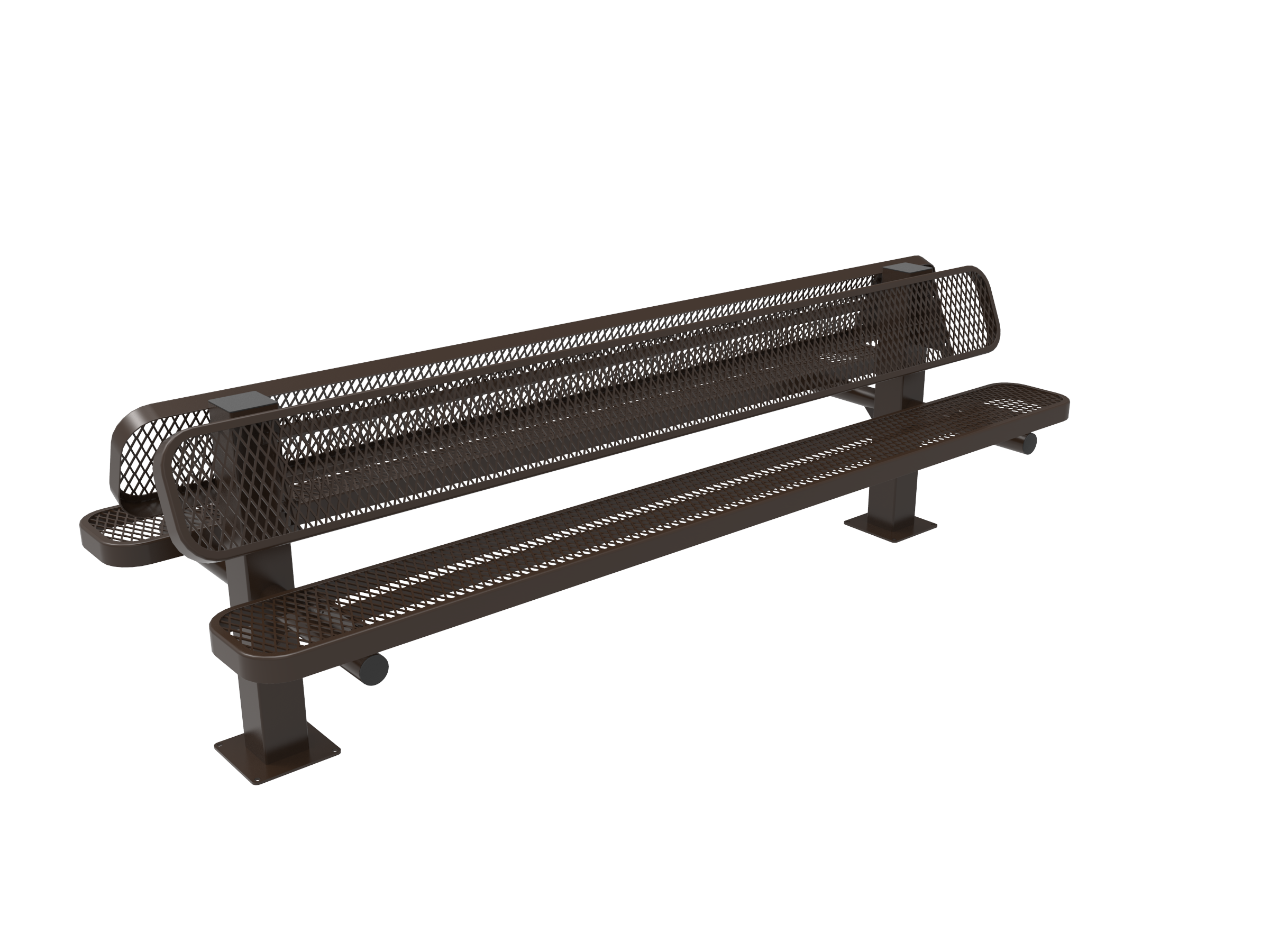 MyTCoat 6' - 8' Double Pedestal Bench w/ Back, Expanded Metal, Surface Mount SKU BRT06
