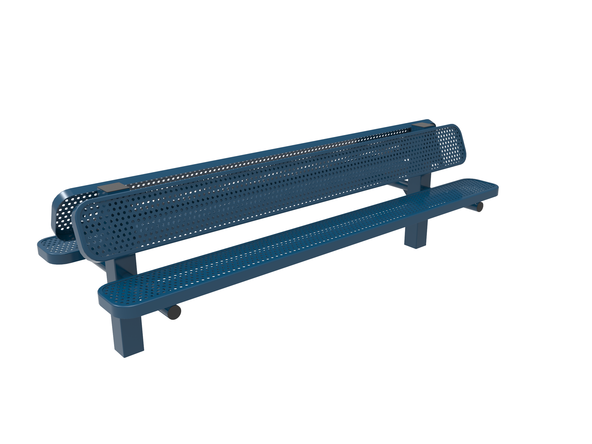 MyTCoat 6’ - 8' Double Pedestal Bench w/ Back, Punched Steel, Inground SKU BRT06