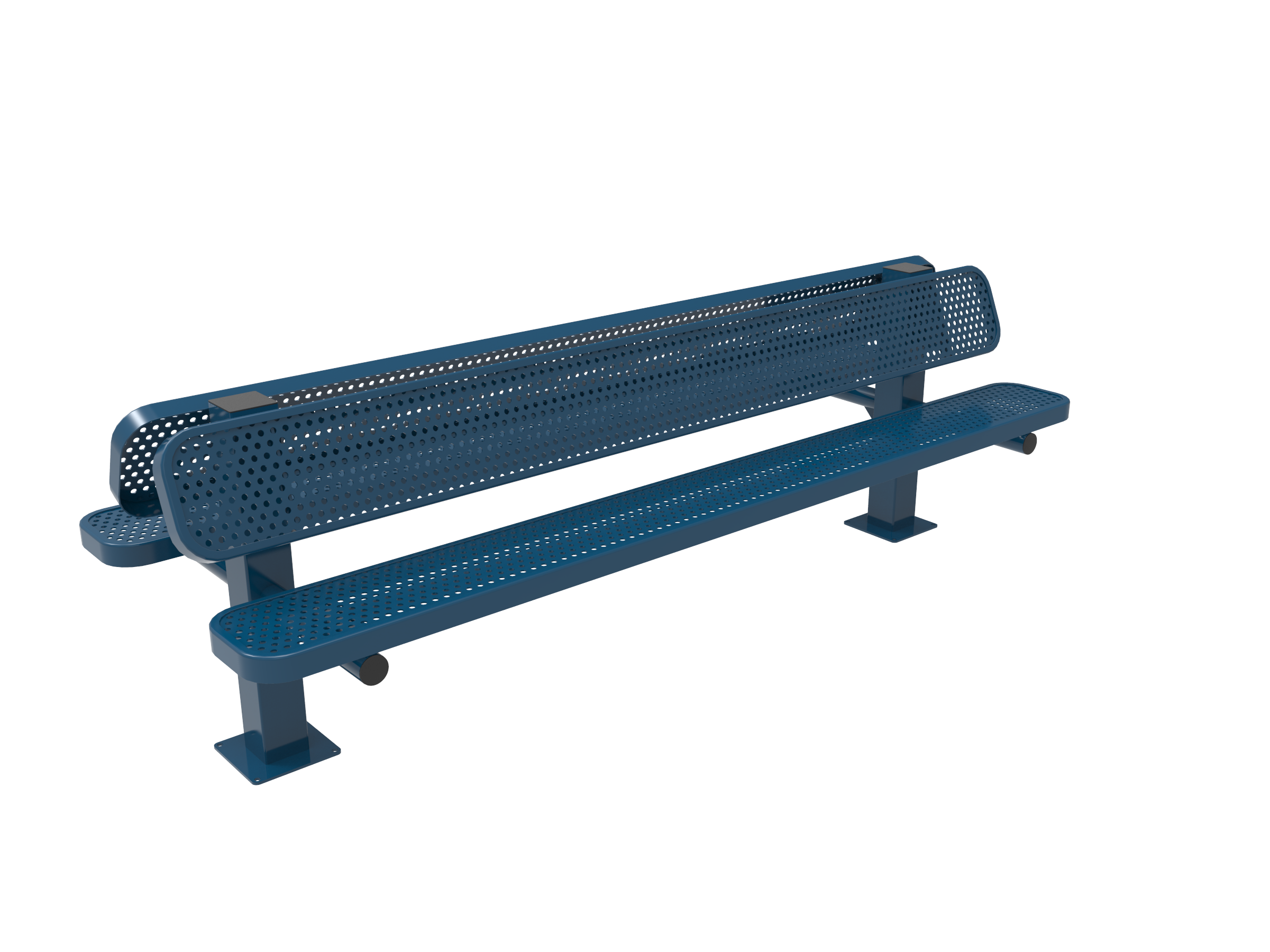 MyTCoat 6' - 8' Double Pedestal Bench w/ Back, Punched Steel, Surface Mount SKU BRT06
