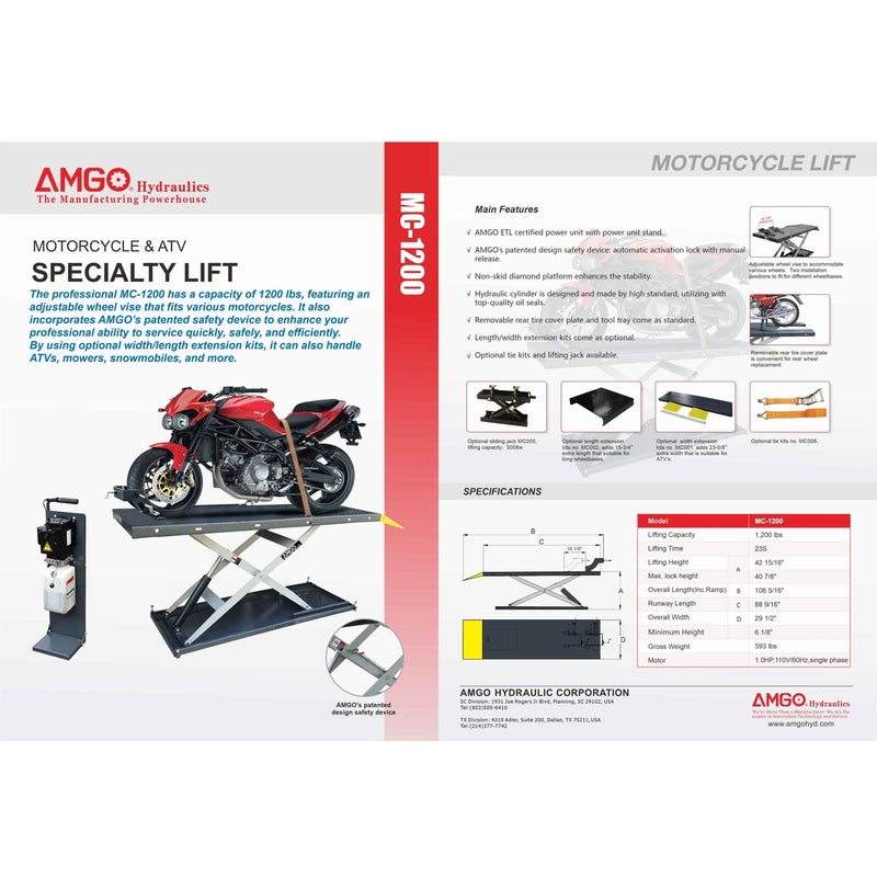 AMGO Motorcycle & ATV Lift SKU MC-1200