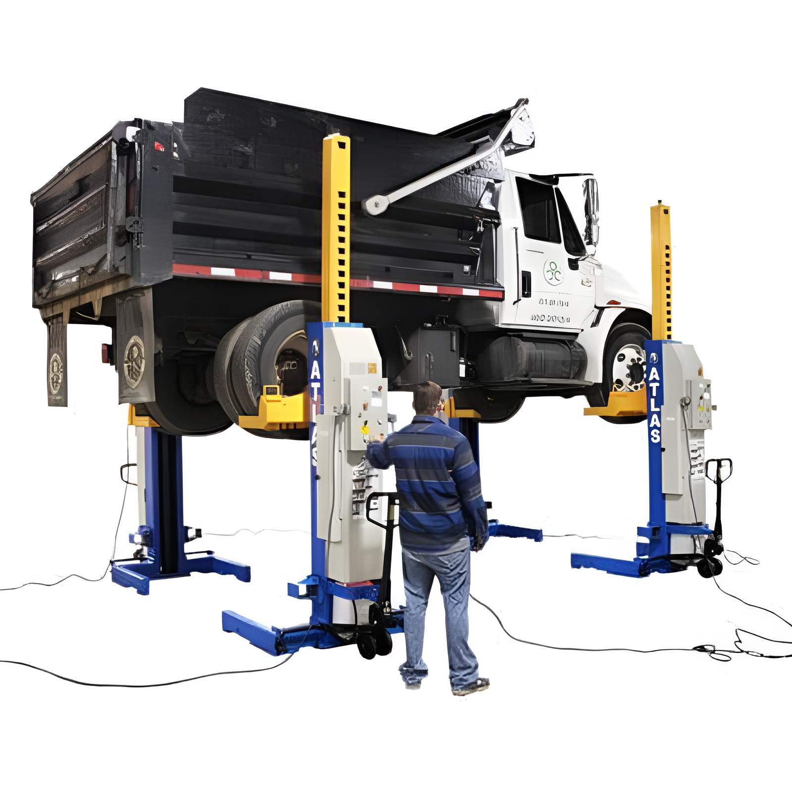 Atlas 18,500lb Mobile Column Lift, 4 Units, 24v Battery w/ Cable Communication, ALI Certified SKU ATEML-4034BC