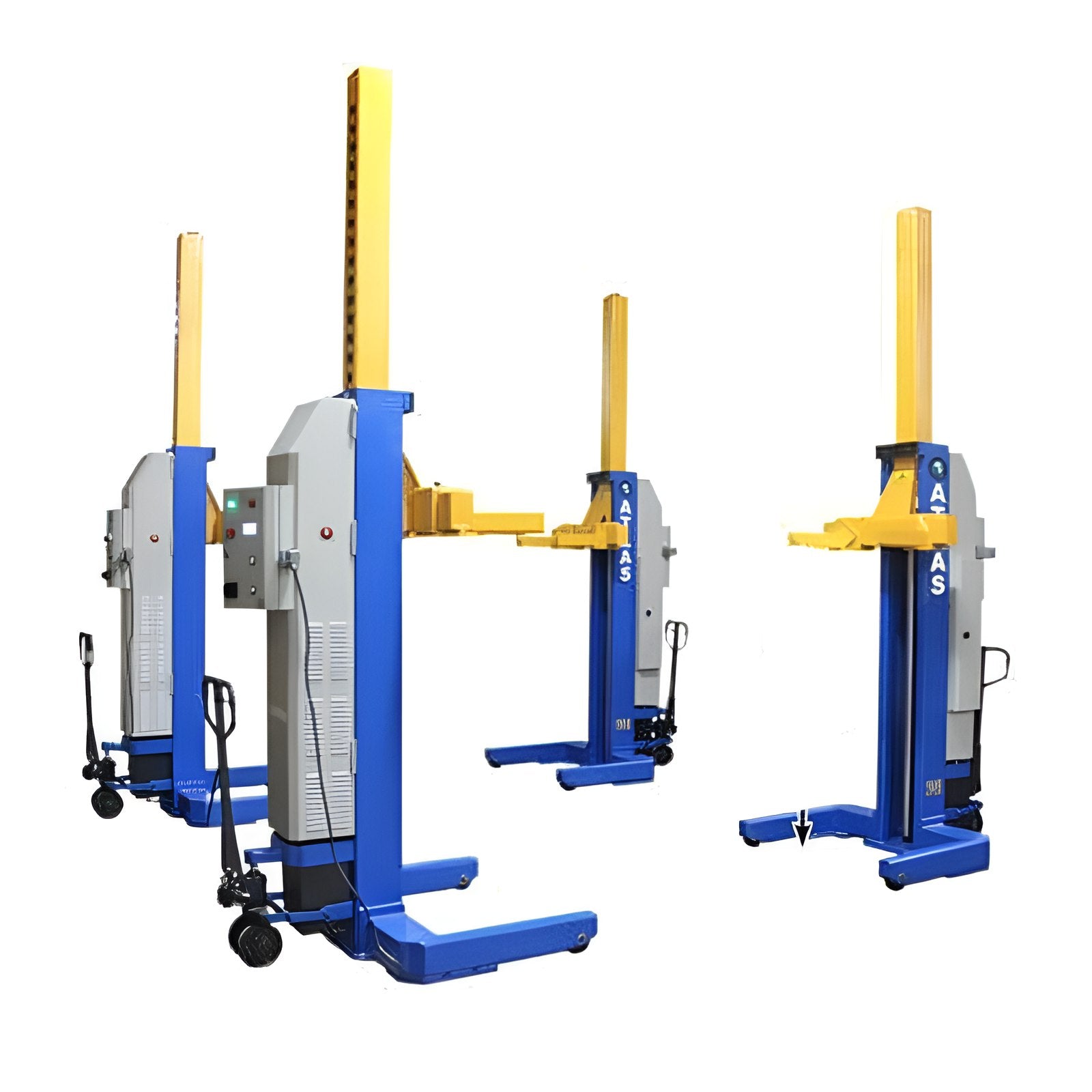 Atlas 18,500lb Mobile Column Lift, 4 Units, 24v Battery w/ Cable Communication, ALI Certified SKU ATEML-4034BC