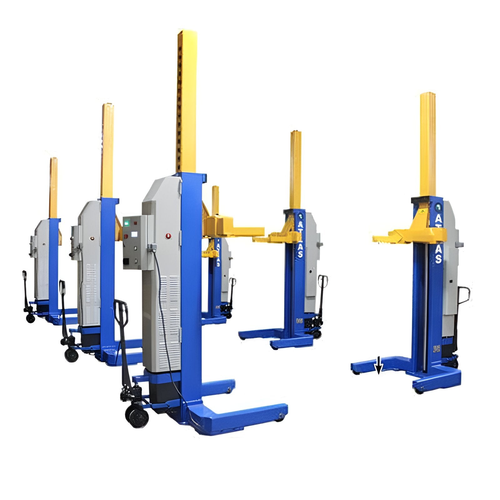 Atlas 16,500lb Mobile Column Lift System, 6 Units, 24v Battery w/ Cable Communication, ALI Certified SKU ATEML-6045BC