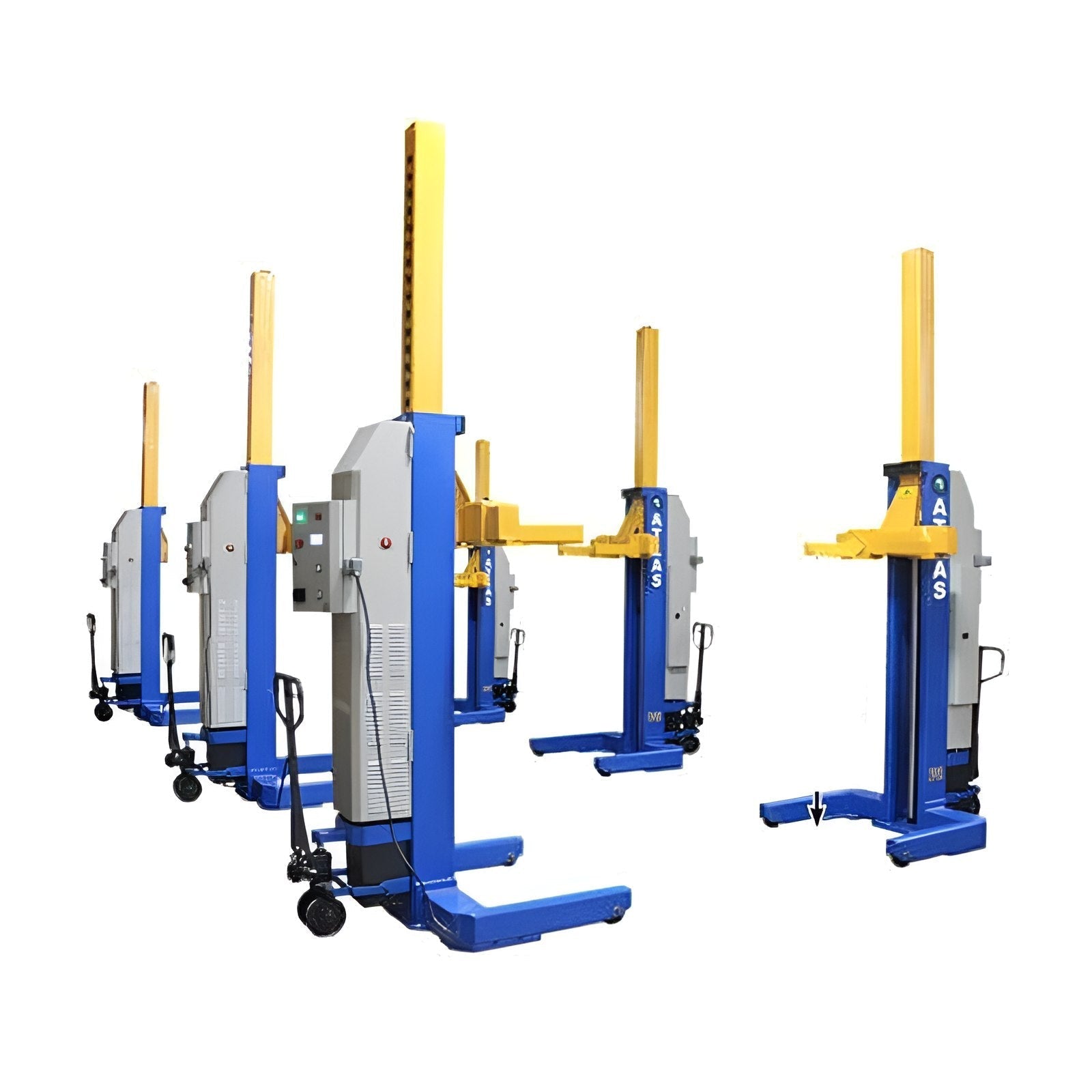 Atlas 18,500lb Mobile Column Lift System, 6 Units, 24v Battery w/ Cable Communication, ALI Certified SKU ATEML-6051BC