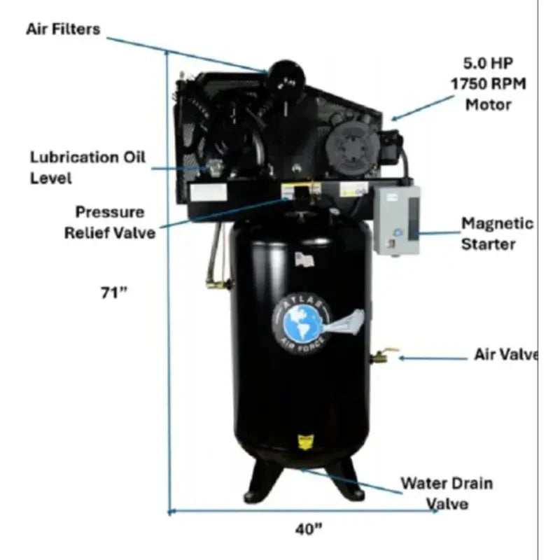 Atlas 2 Stage Commercial Air Compressor SKU ATEMPAF8