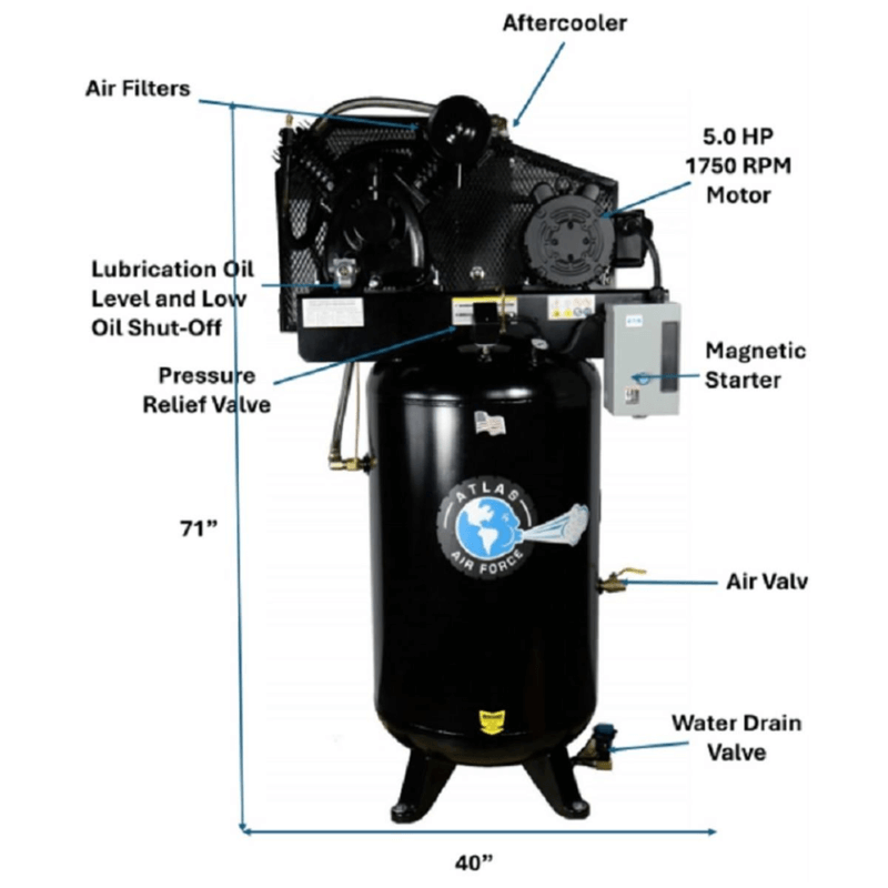 Atlas 5HP 80 Gallon Air Compressor w/ Plus Package SKU ATEMPAF8P