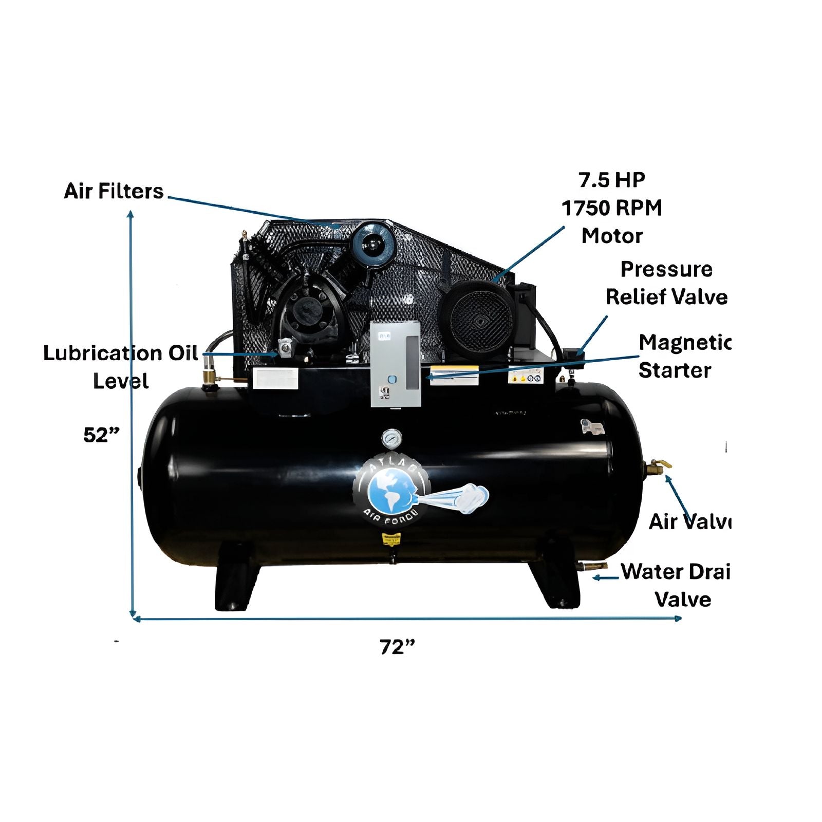 Atlas AF9 7.5HP 120 Gallon Air Compressor SKU ATEMPAF9-120H