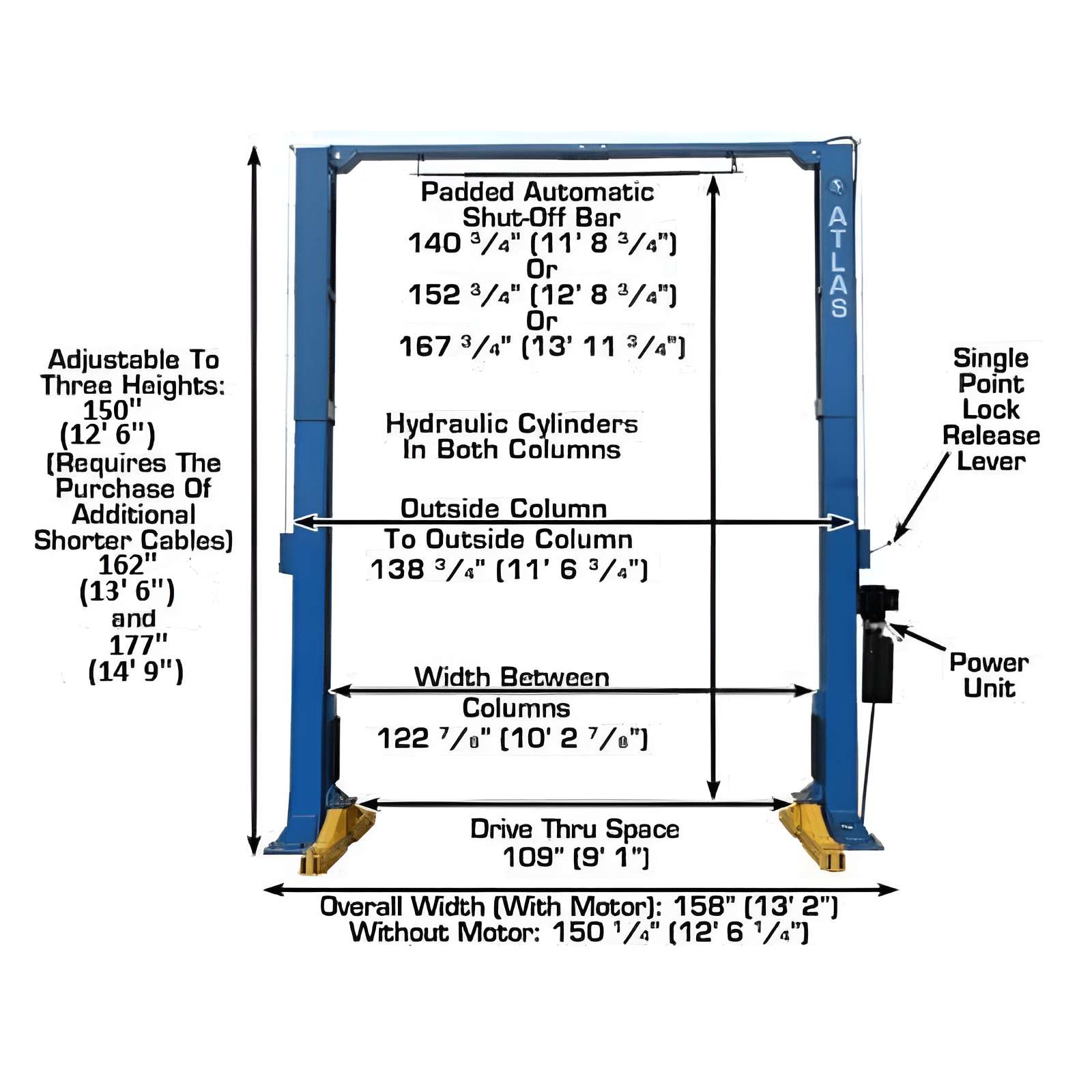 Atlas 15,000 lb Overhead 2 Post Lift SKU ATEXH-PV15PX