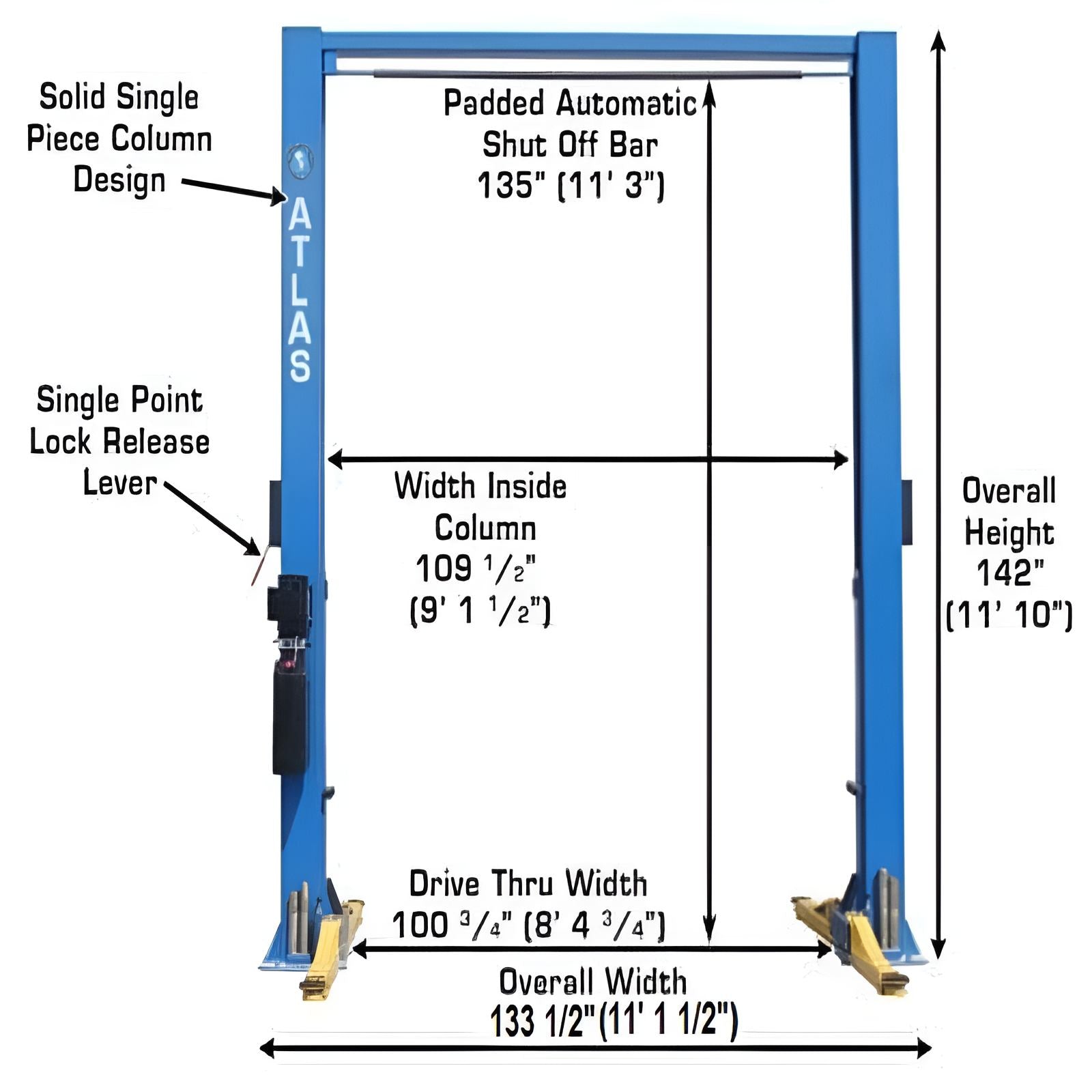 Atlas 9,000 lb 2 Post Lift SKU ATEATTD-9OHSC-SS