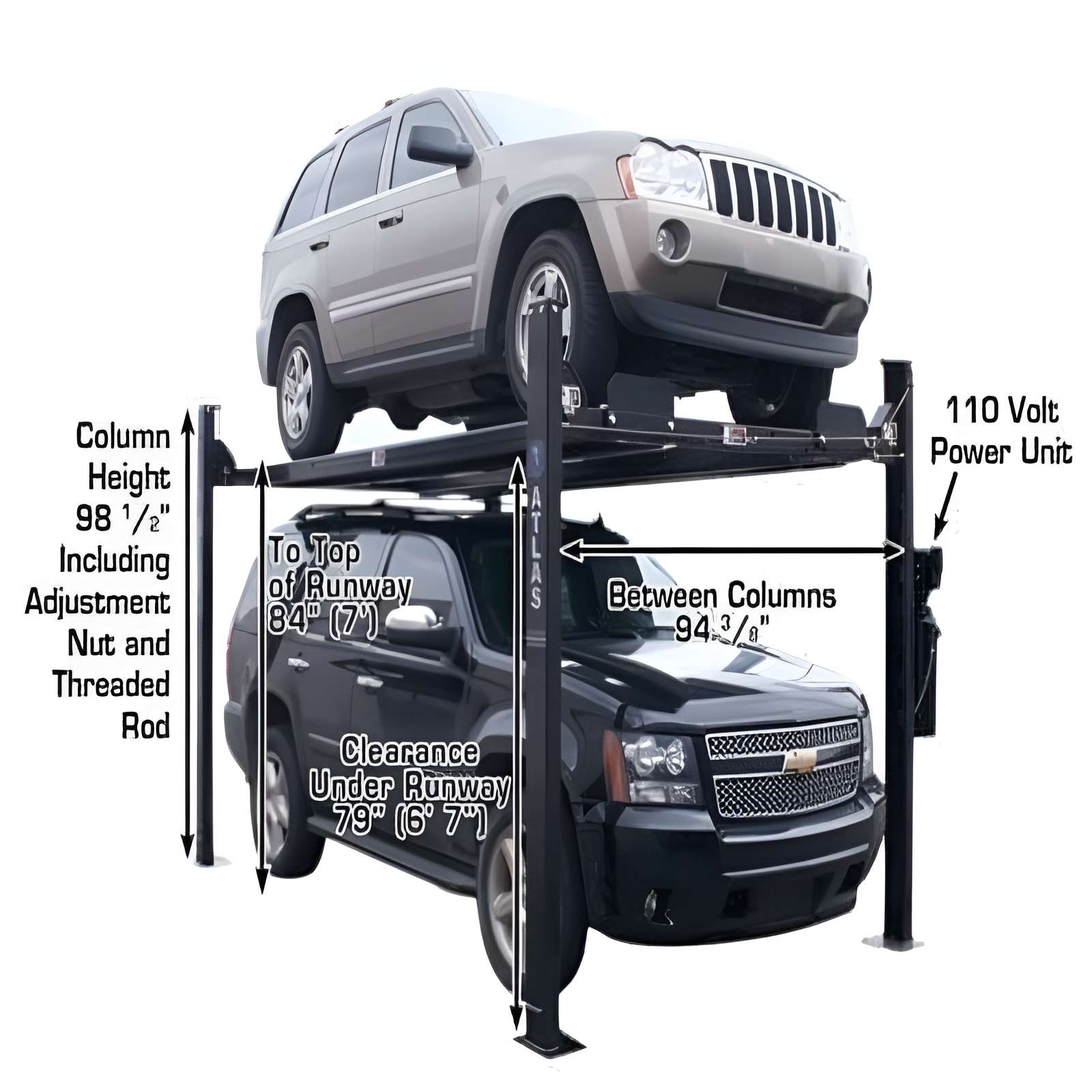 Atlas Garage Pro 8,000 lb 4 Post Vehicle Storage Lift, Extra Tall SKU ATEXH-PRO8000EXT