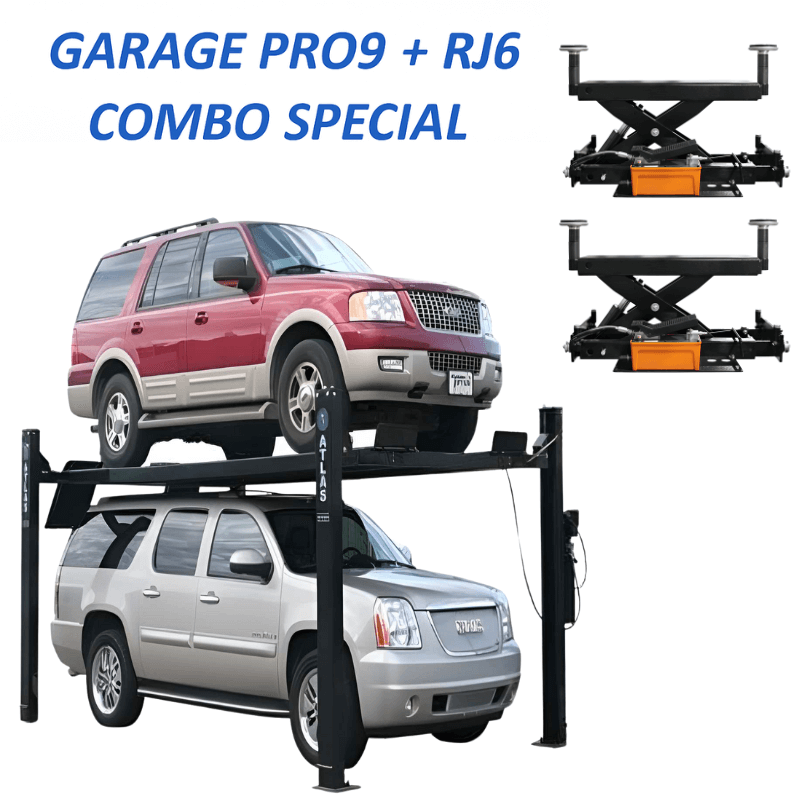 Atlas PRO9000 4 Post Lift, 2 x RJ6BK Air Rolling Jack Combo SKU ATEXH-PRO9-COMBO2