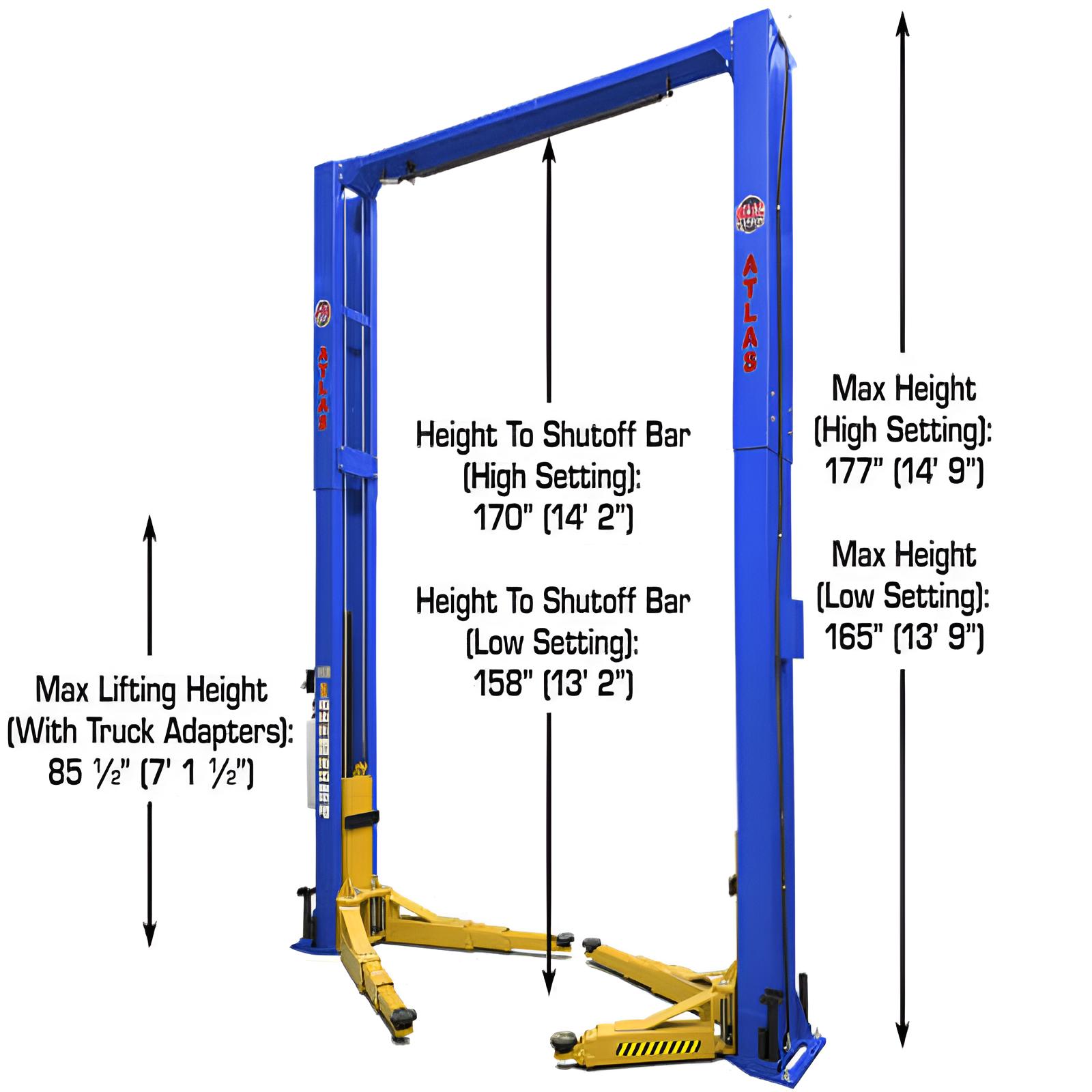 Atlas 12,000 lb 2 Post Lift, Extra Wide, Tall, ALI Certified SKU ATEAP-PVL12