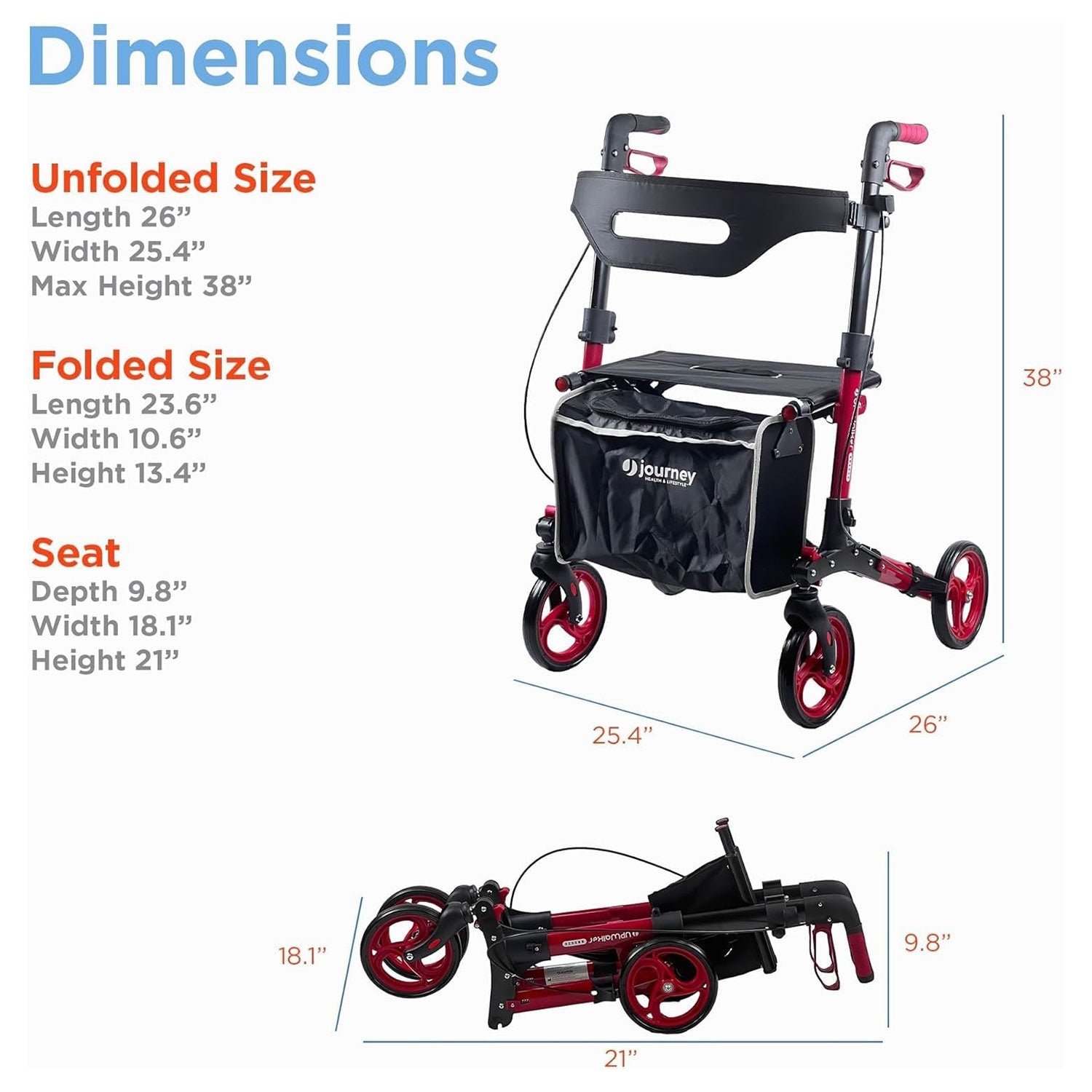 Journey Health & Lifestyle UPWalker Breeze Rollator Walker SKU 8973