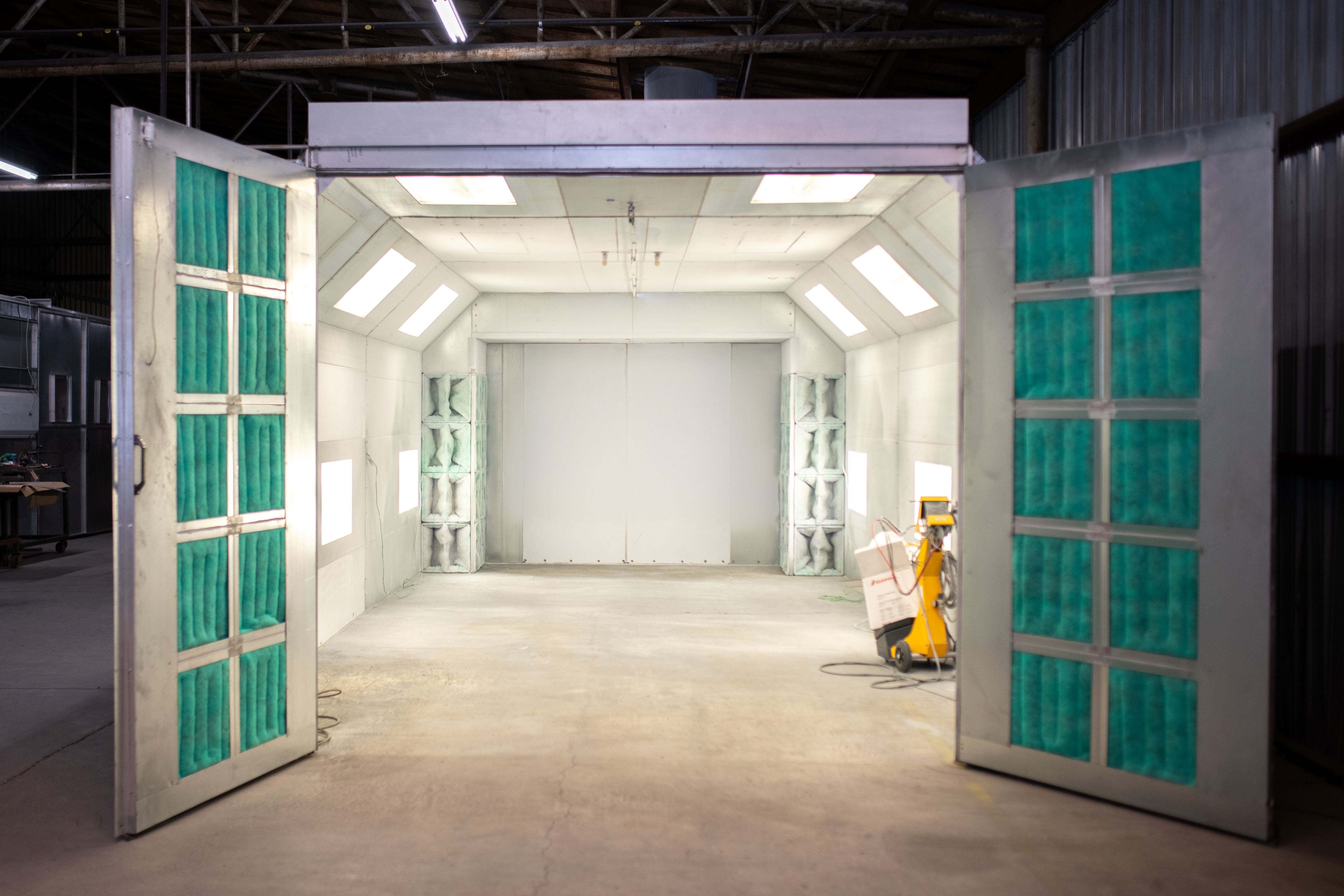 Merchant 1 Manufacturing Cross Flow Paint Booth with Bridge Exhaust SKU PBCF14927H