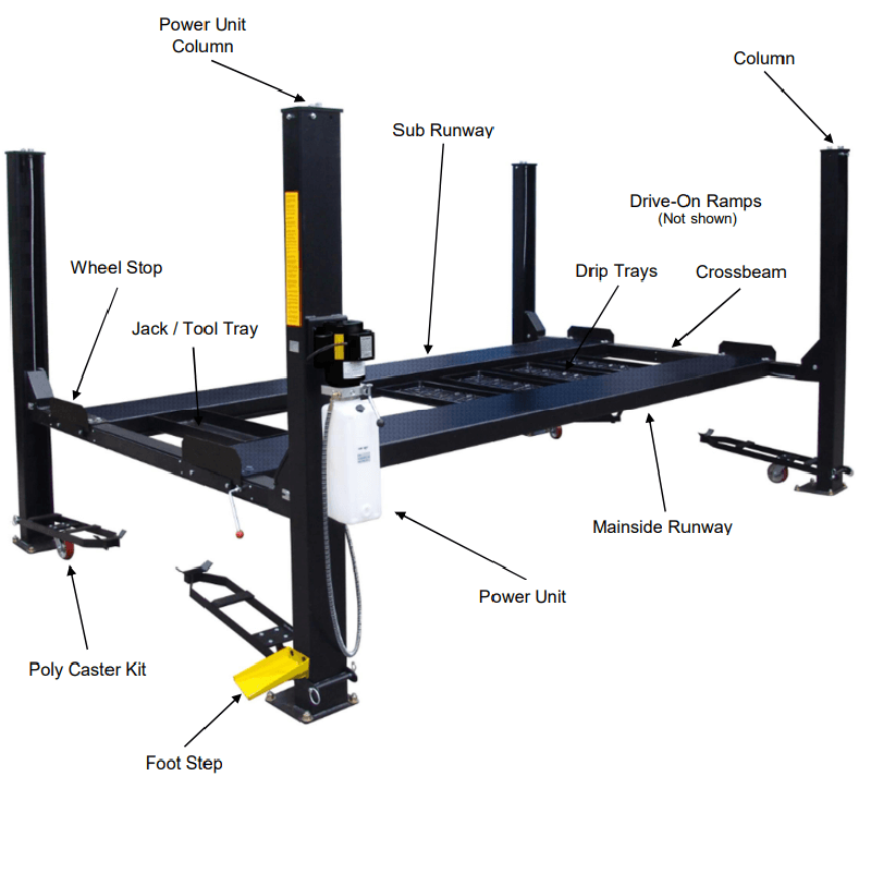 Tuxedo 9,000 lb Deluxe Storage Lift Extended, Poly Casters, Drip Trays, Jack Tray SKU FP9K-DX-XLT