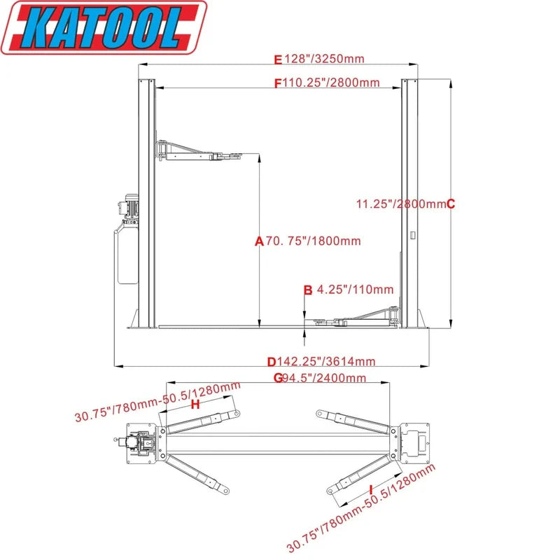 Katool Two Post Vehicle Lift 10,000lbs SKU KT-H100