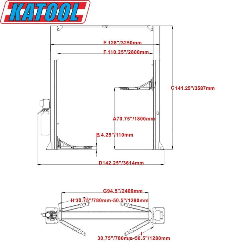 Katool Two Post Clear-floor Vehicle Lift 11,000lbs SKU KT-M110