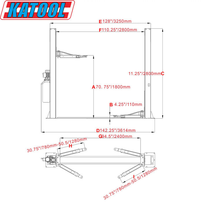 Katool 10,000lbs 2 Post Car Lift SKU KT-H105