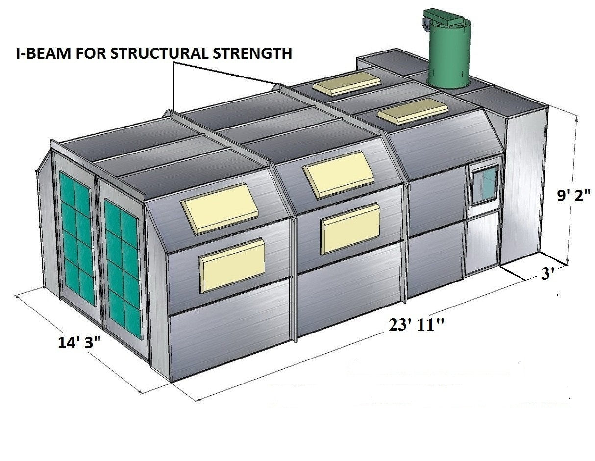 Merchant 1 Manufacturing Cross Flow Paint Booth with Bridge Exhaust SKU PBCF14927H