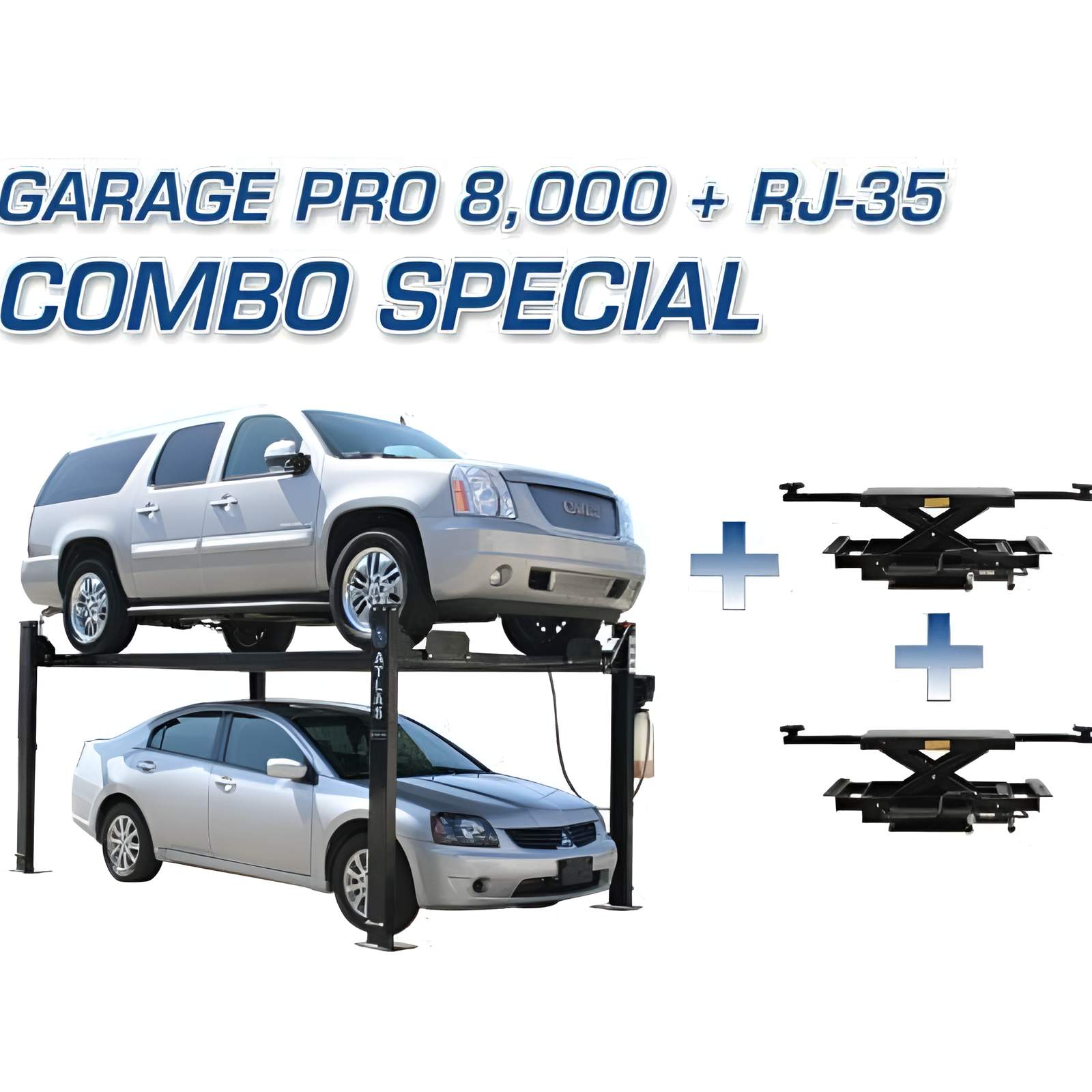 Atlas Garage PRO8000 4 Post Lift, 2 x ProJack35 Sliding Jack Combo SKU ATEXH-PRO8-COMBO