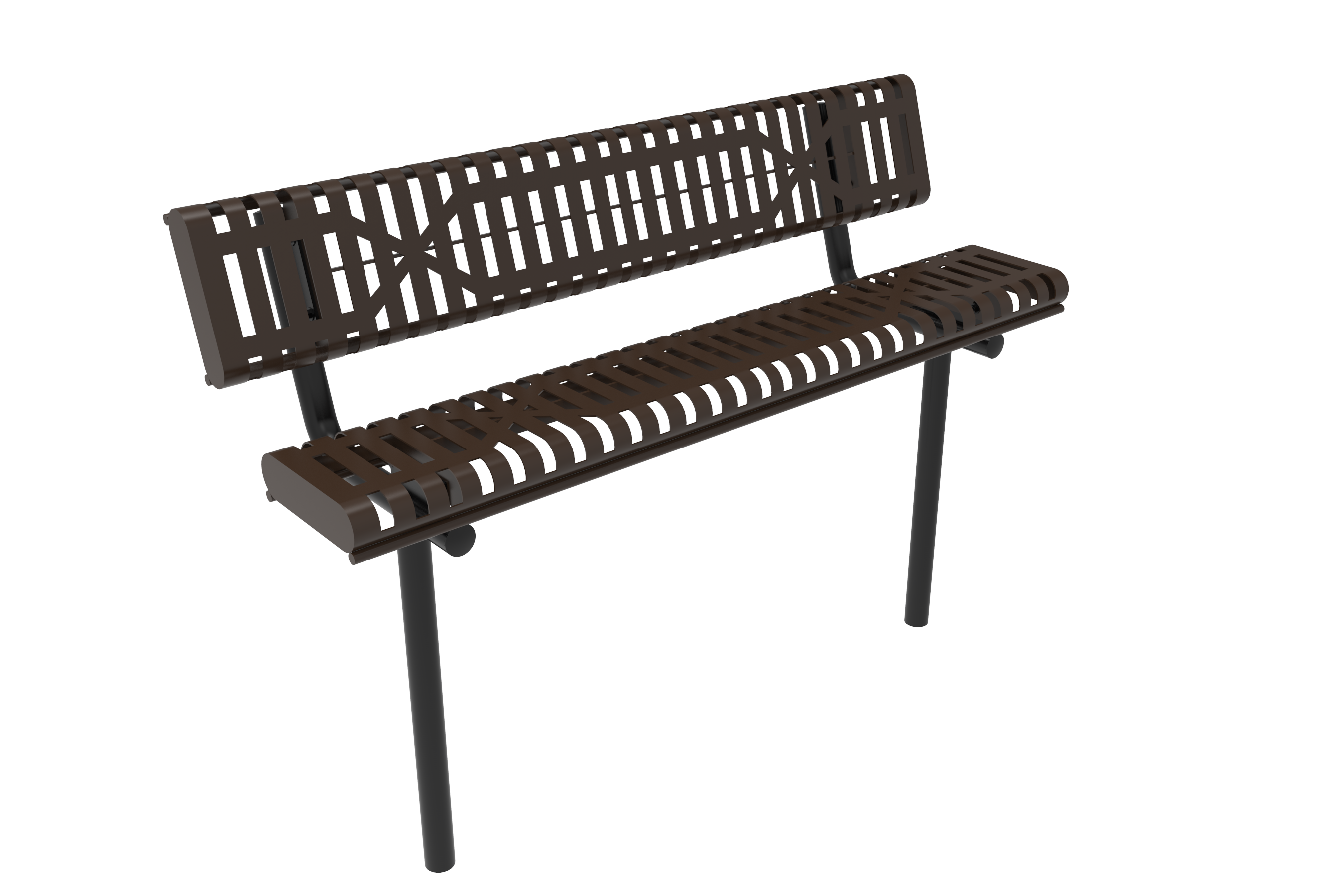 MyTCoat 4' - 6' Bench w/ Back, Rolled Edges, Slatted Steel, Inground Mount SKU BRE04