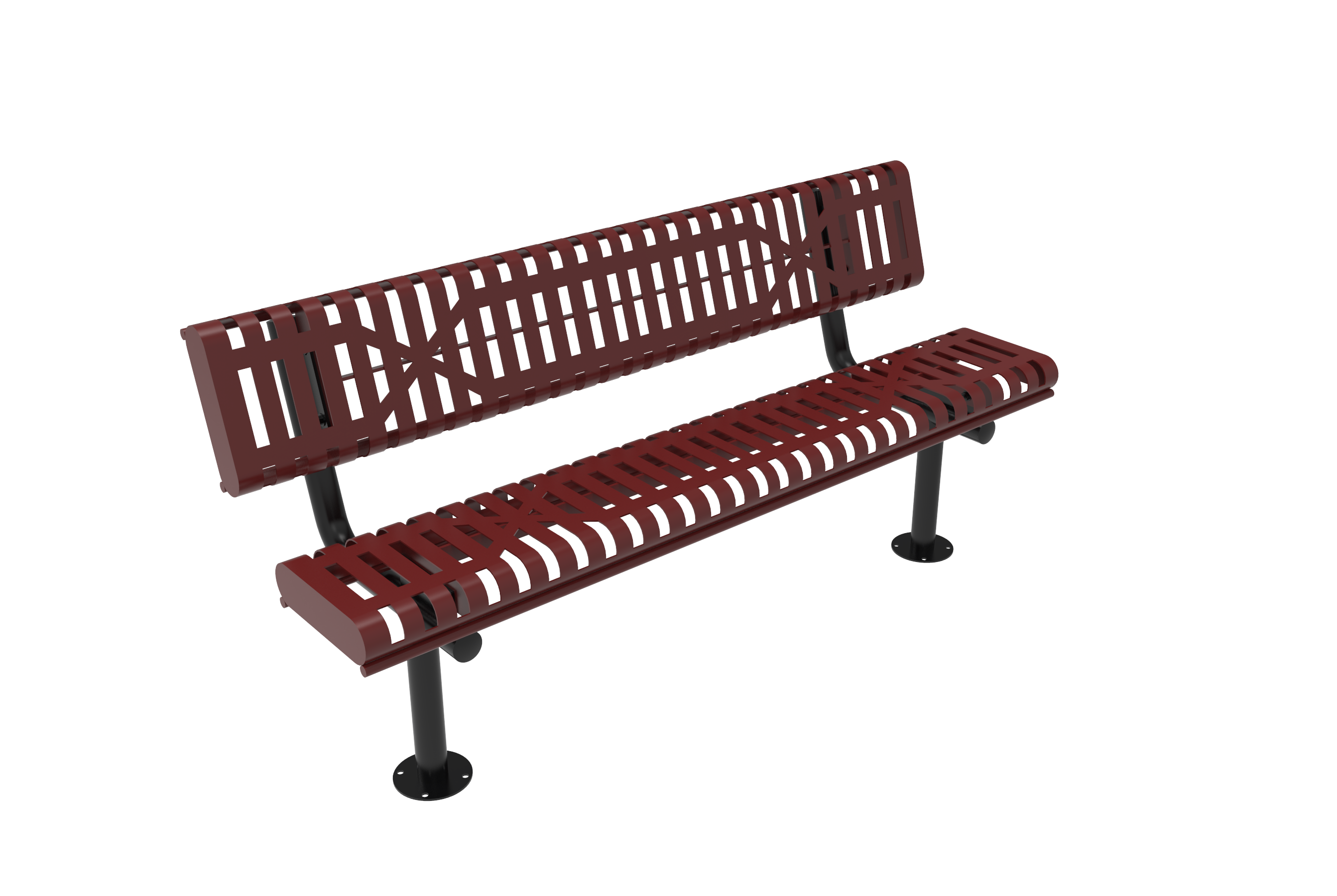 MyTCoat 4' - 6'  Bench w/ Back, Rolled Edges, Slatted Steel, Surface Mount SKU BRE04