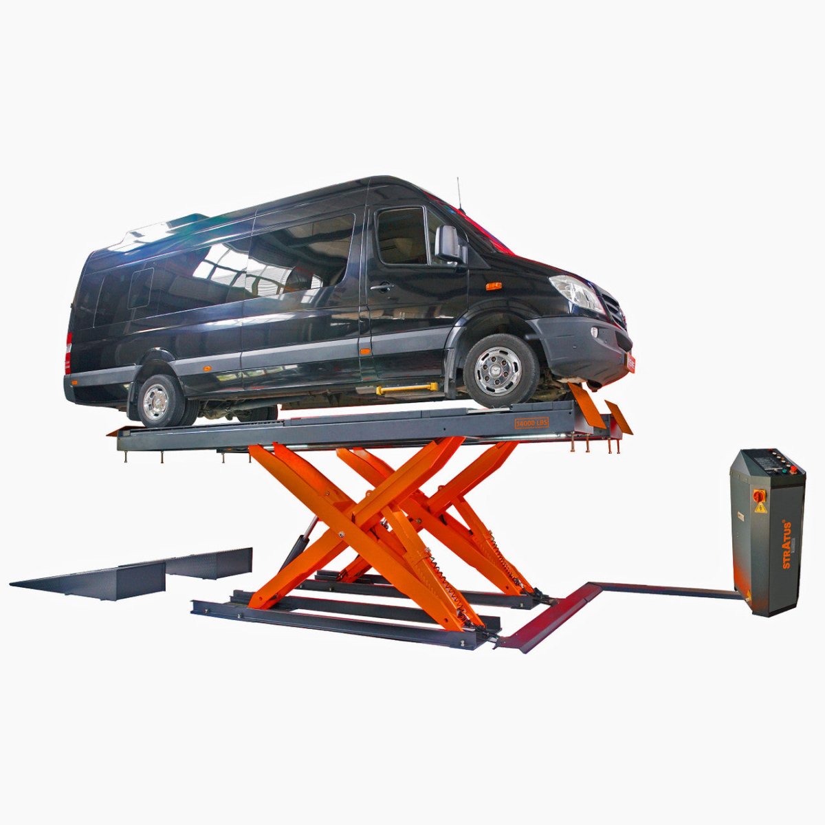 Stratus Commercial Grade 14,000 lbs Alignment Scissor Vehicle Lift w/ 2 Bridge Jacks SKU SAE-FS14AP