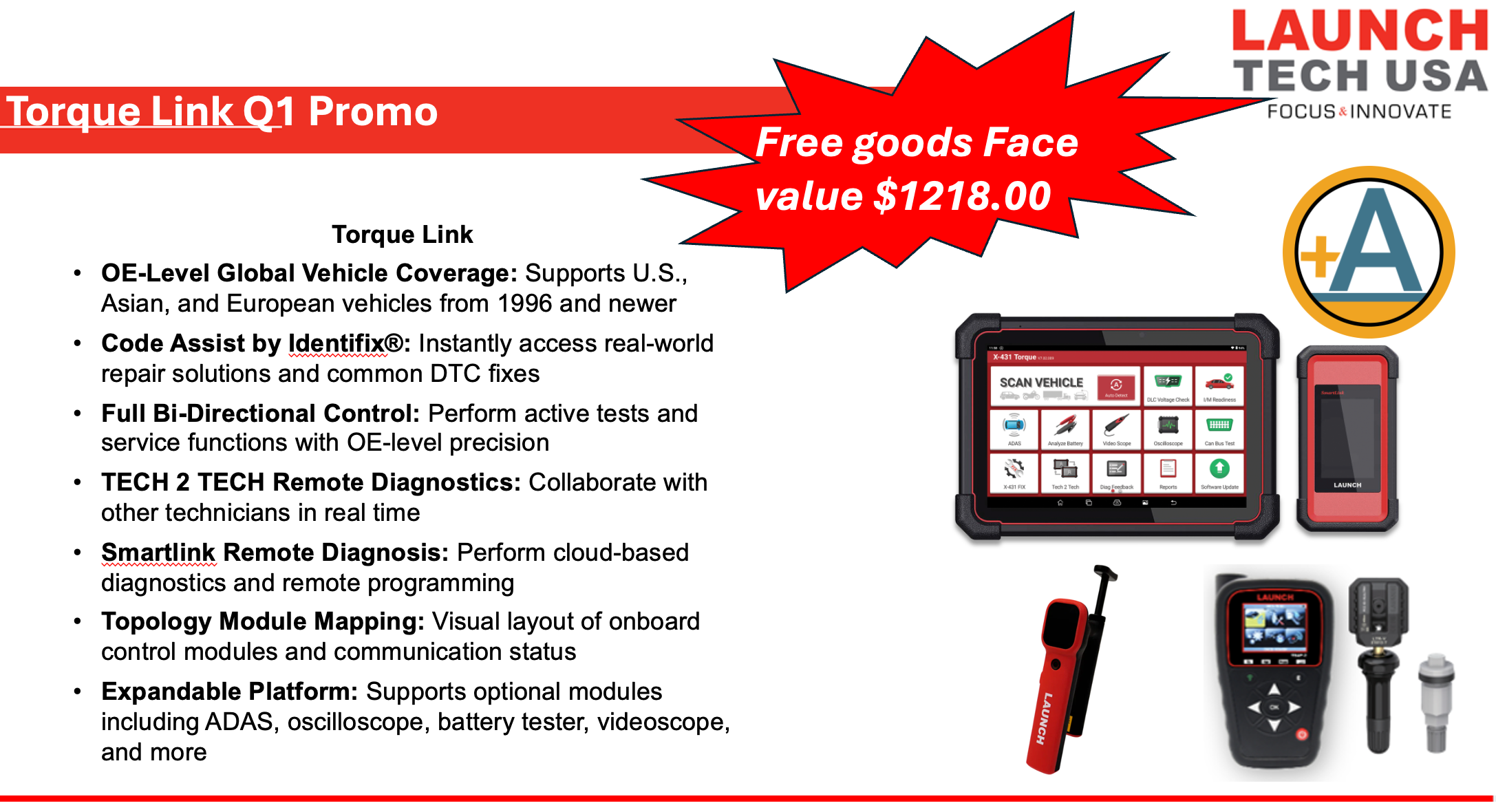 Launch Tech USA X431 Torque Link w/ X431 Fix w/ 2 channel Scopebox SKU 301181048