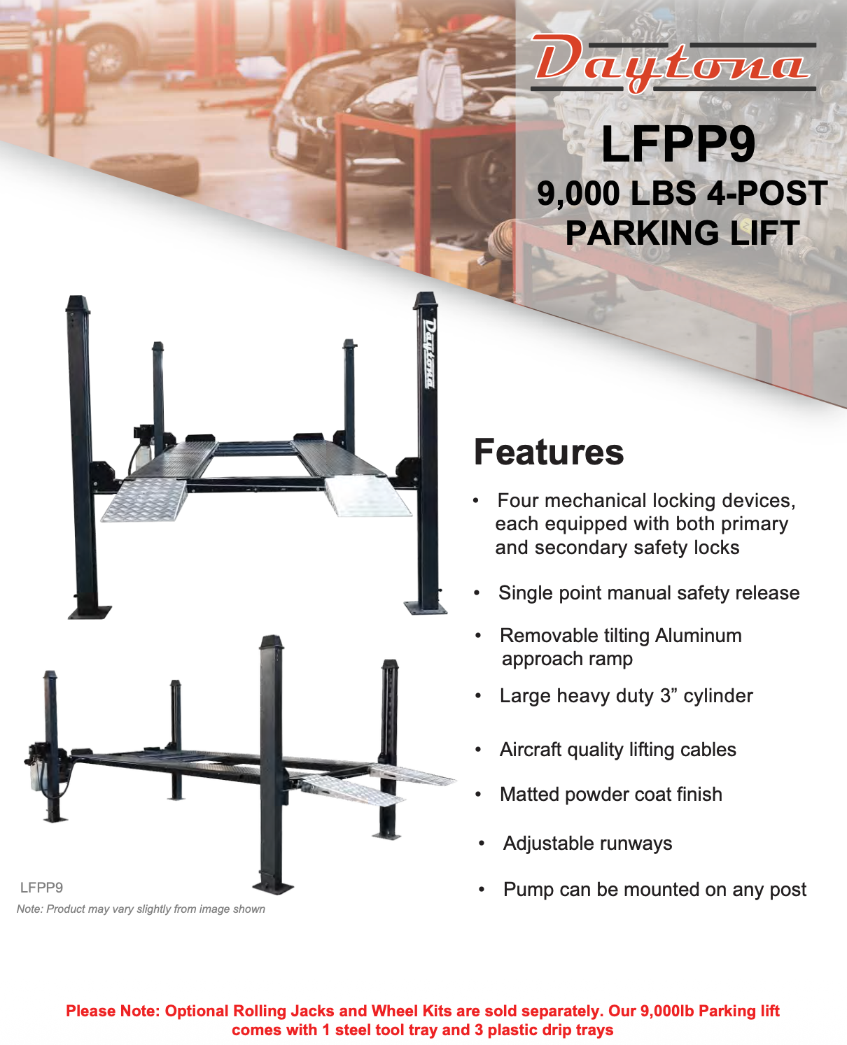 Daytona 9,000 lbs 4 Post Parking Lift SKU LFPP9
