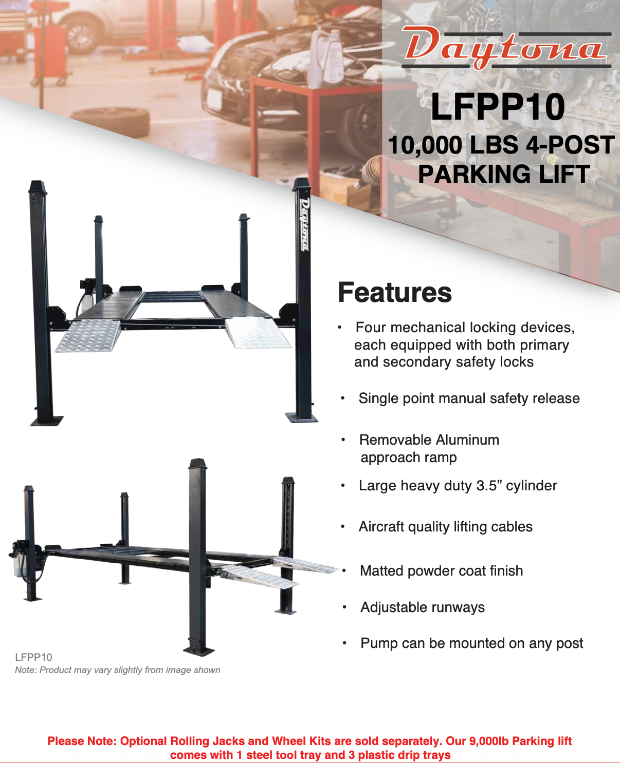 Daytona 10,000 lbs 4 Post Parking Lift w/ Aluminium Ramps SKU LFPP10