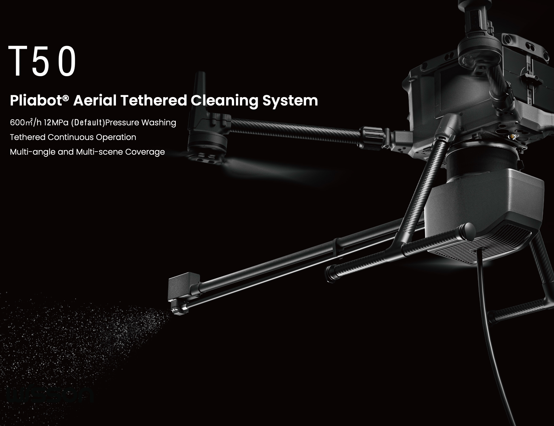 AeroClean P3, T50 Tethered Spray Cleaning System For DJI M400, Industrial Payload SKU AearoClean-P3-50M