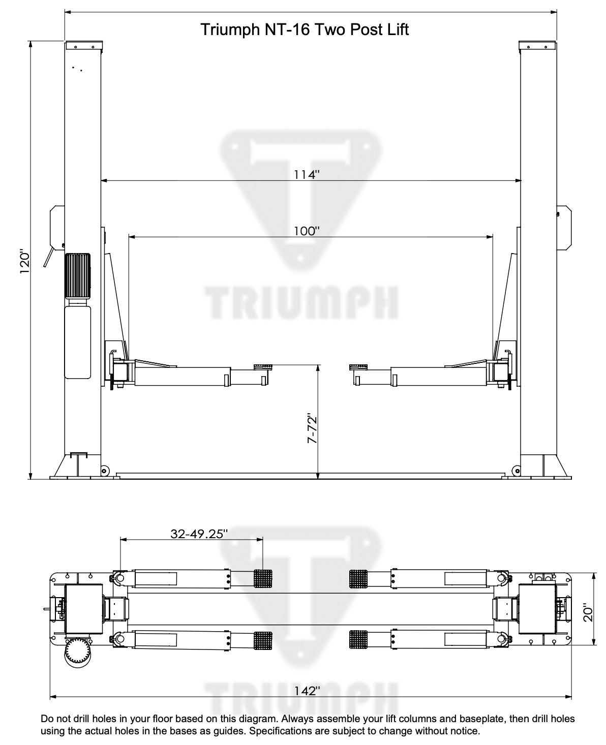 Triumph 16,000lb 2 Post Lift, New Construction SKU NT-16