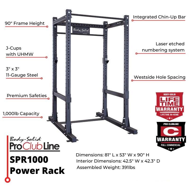 Body Solid Pro Clubline Commercial Power Rack SKU SPR1000