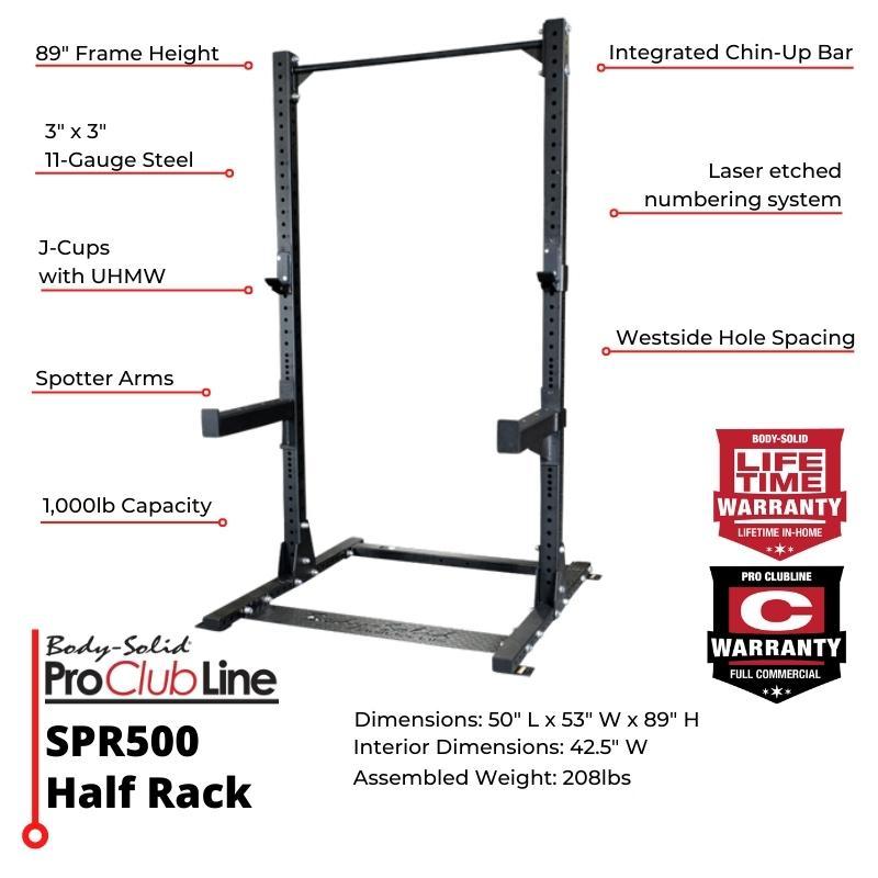 Body Solid Pro Clubline Commercial Half Rack SKU SPR500