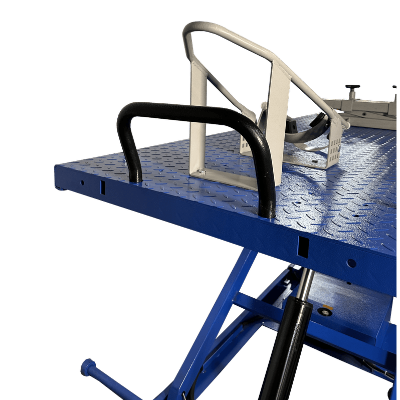 iDEAL Elec Hydra Motorcycle Lift Bench w/ Integrated Motor & Retractable Ramp SKU M-2200IEH-XR
