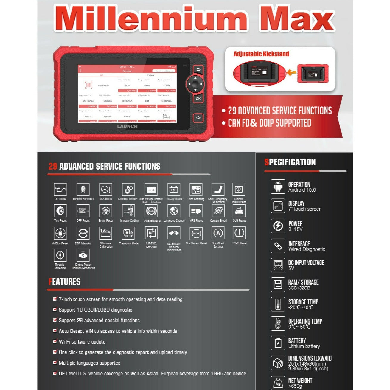 Launch Tech USA Millennium MAX Diagnostic Tool SKU 301050707